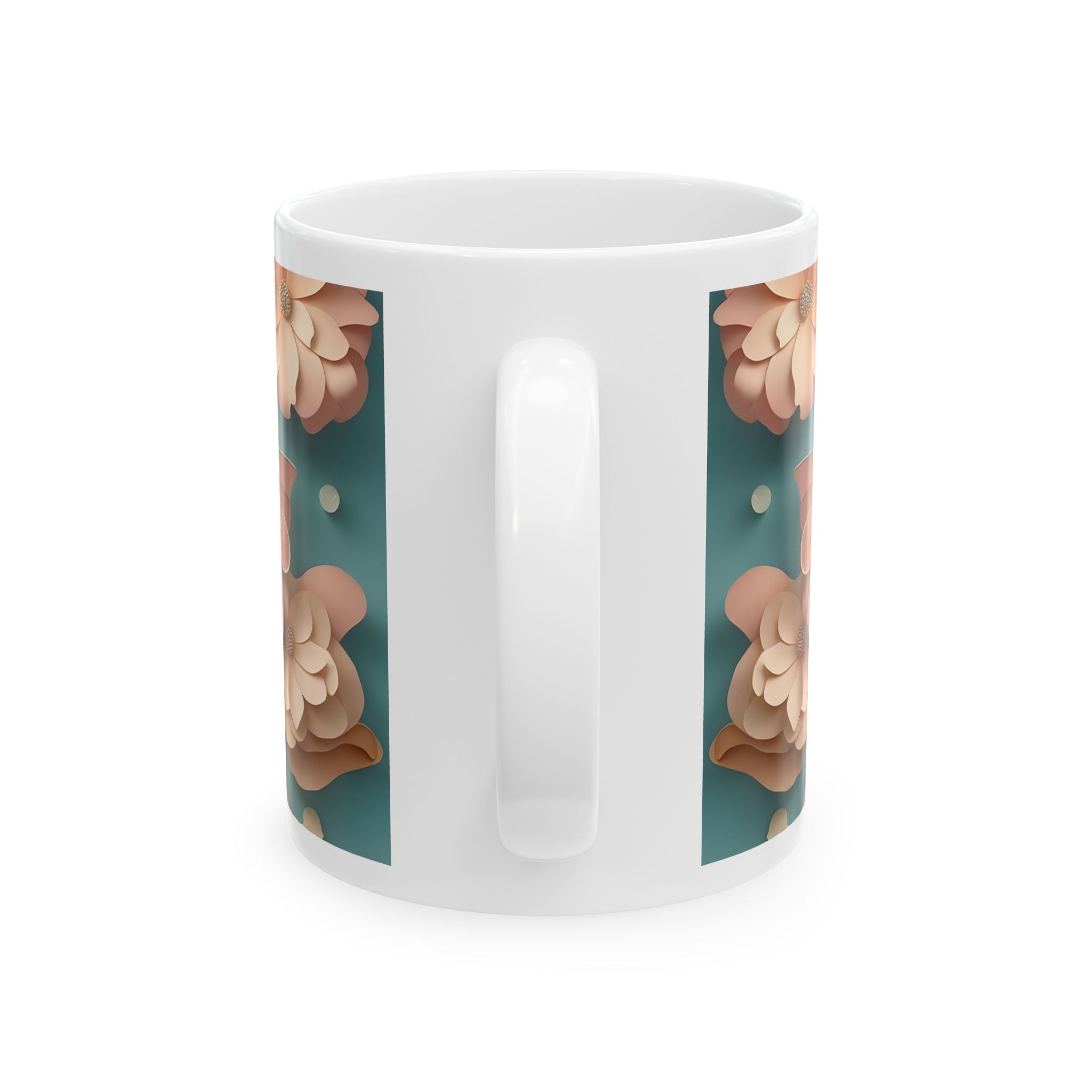 Peach Teal Floral Pattern Mug | Ceramic Coffee Cup, Mother's Day Sale