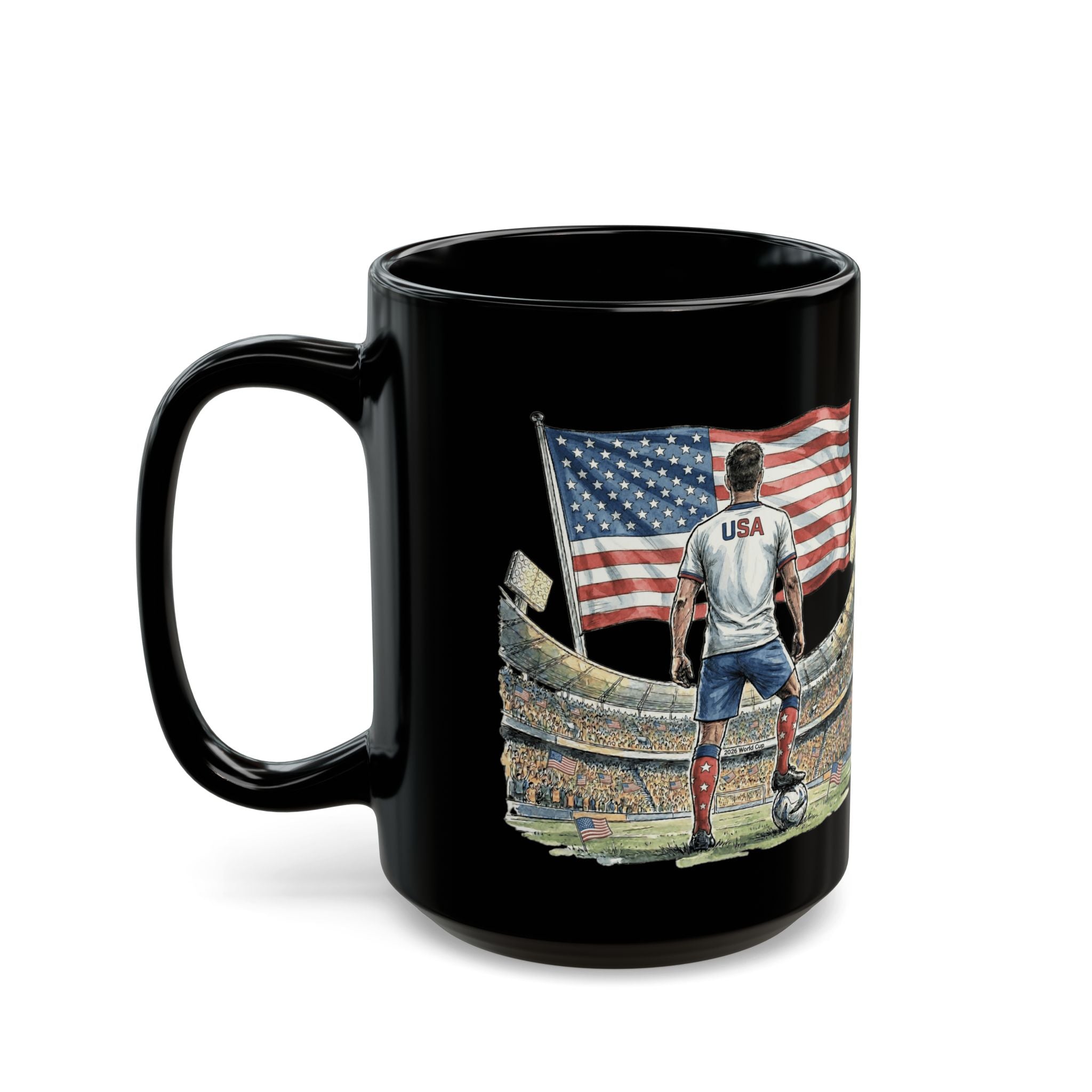 USA World Cup 2026 Mug | Black Ceramic Coffee Cup, USA Flag