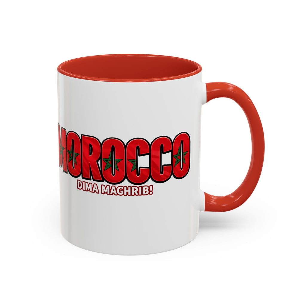 Morocco Flag Text Coffee Mug | Accent Coffee Mug (11, 15oz), World Cup 2026, Gifts for Dad