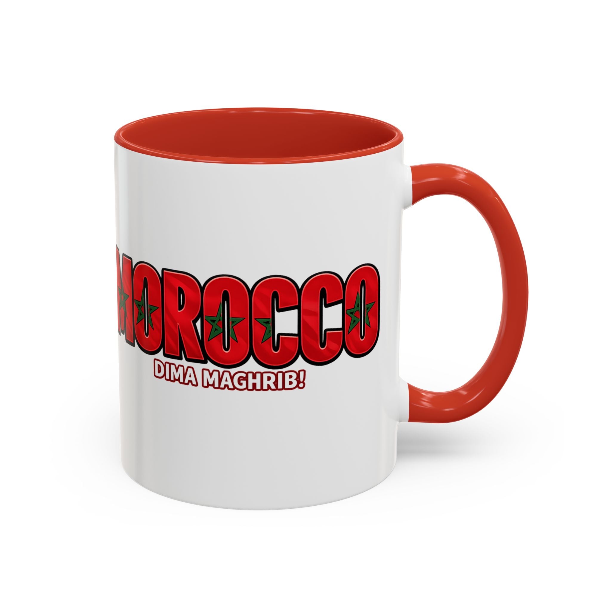 Morocco Flag Text Coffee Mug | Accent Coffee Mug (11, 15oz), World Cup 2026, Gifts for Dad