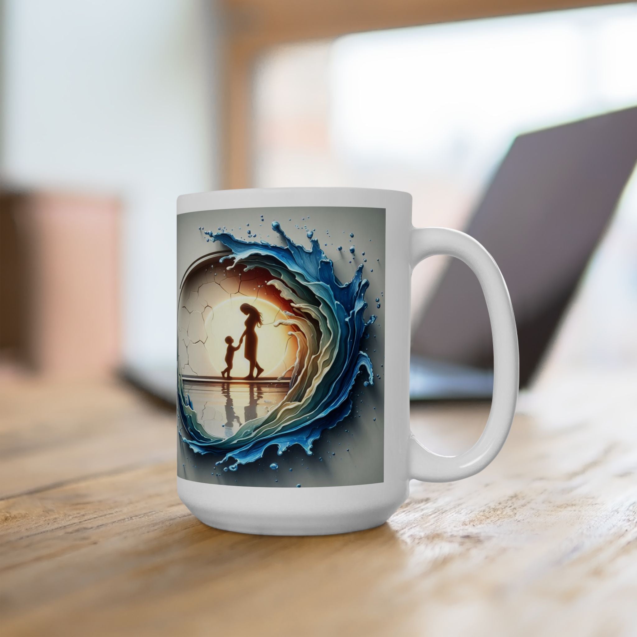 Ocean Wave Globe Illustration Mug | Ceramic Coffee Cup, Mother's Day Sale