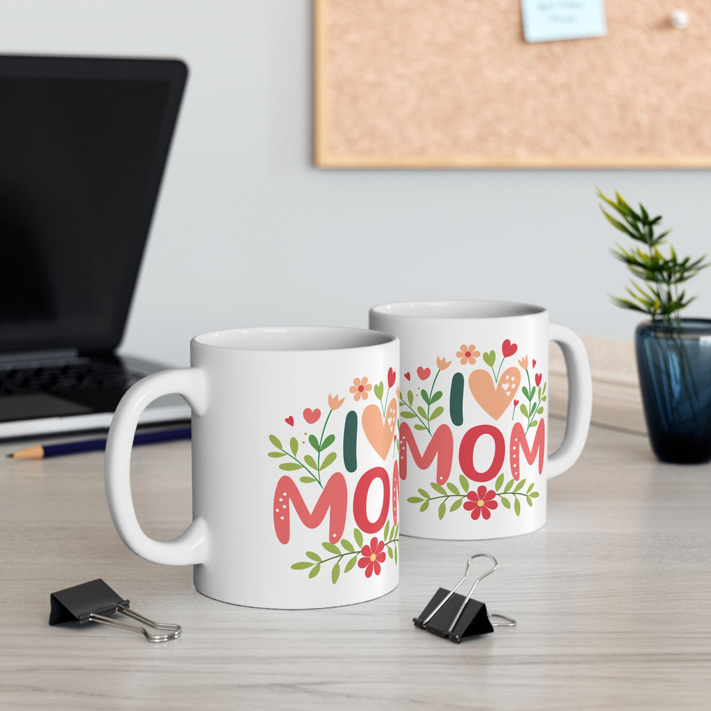 I Heart Mom Mug, Mother's Day Ceramic Coffee Cup, Gift For Mom