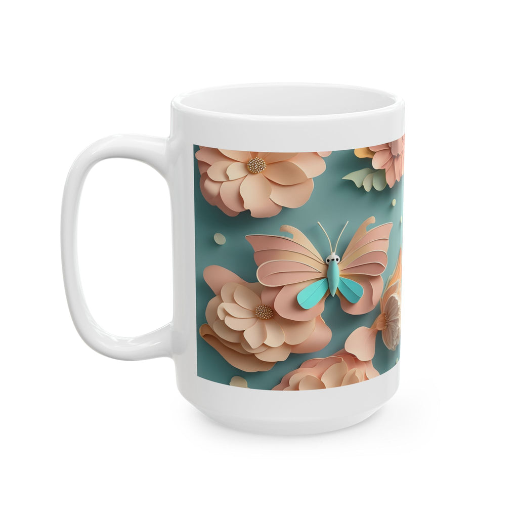Peach Teal Floral Pattern Mug | Ceramic Coffee Cup, Mother's Day Sale