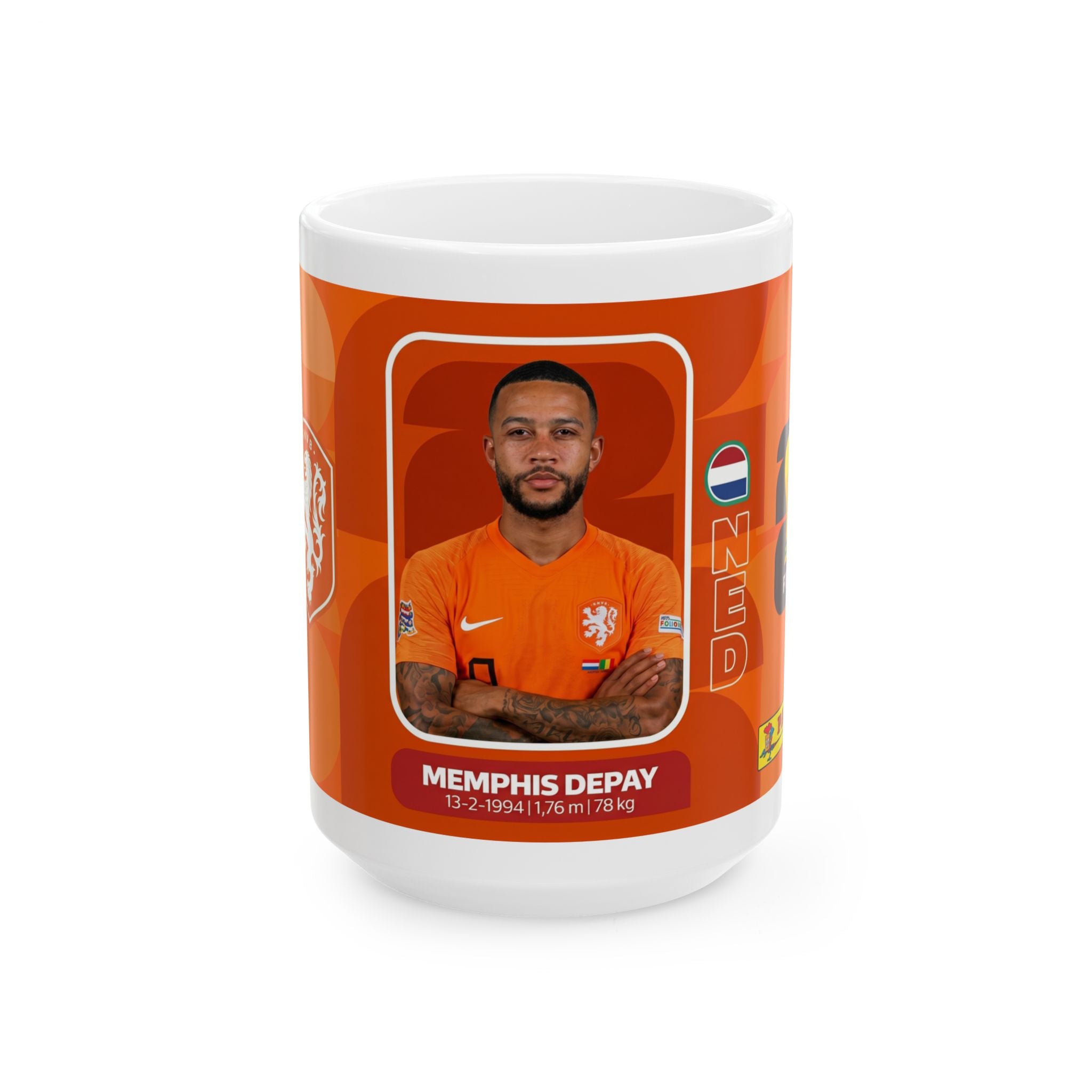 Netherlands Soccer Player Memphis Depay Mug —  Ceramic Coffee Cup (11oz/15oz), World Cup 2026 Mugs