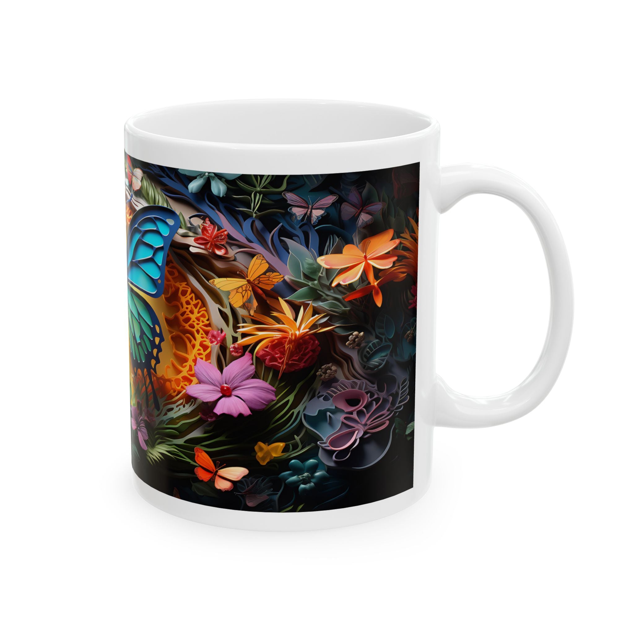 Blue Butterfly Floral Mug | Colorful Nature Ceramic Coffee Cup, Mother's Day Sale
