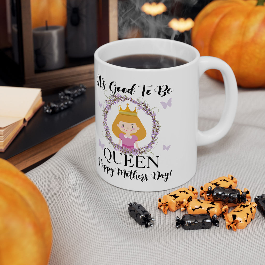 Queen Illustration Mug, Mother's Day Floral Crown, Ceramic Mug, Gift For Mom