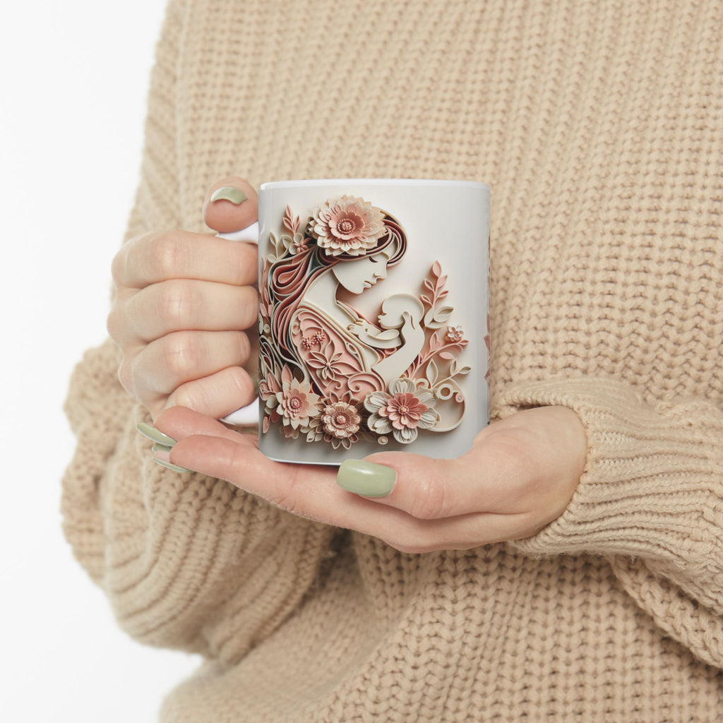 Floral 3D Mom Coffee Cup, Ceramic Mug, Mother's Day Sale