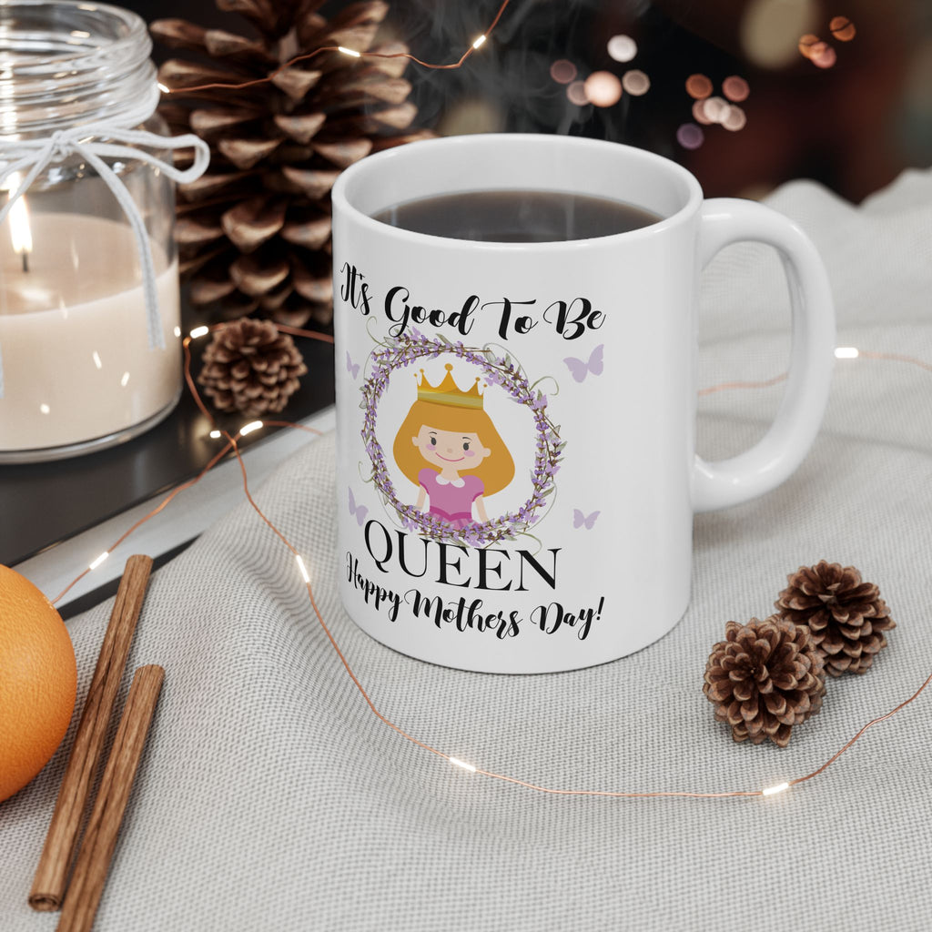 Queen Illustration Mug, Mother's Day Floral Crown, Ceramic Mug, Gift For Mom