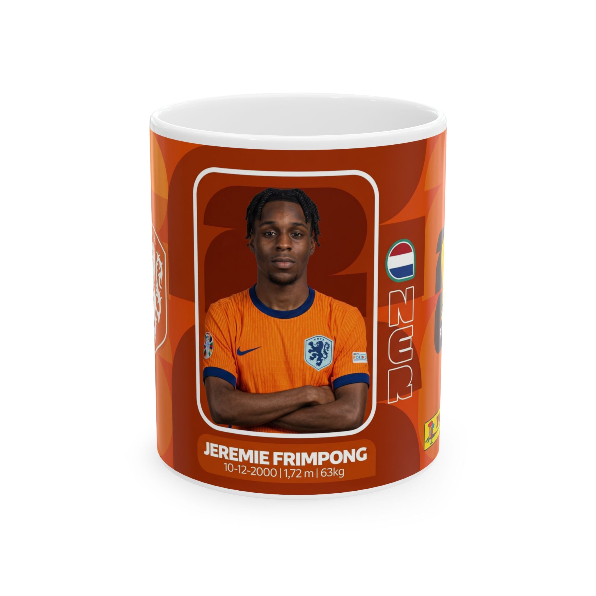 Netherlands Soccer Player Jeremie Frimpong Mug — Ceramic Coffee Cup (11oz/15oz), World Cup 2026 Mugs