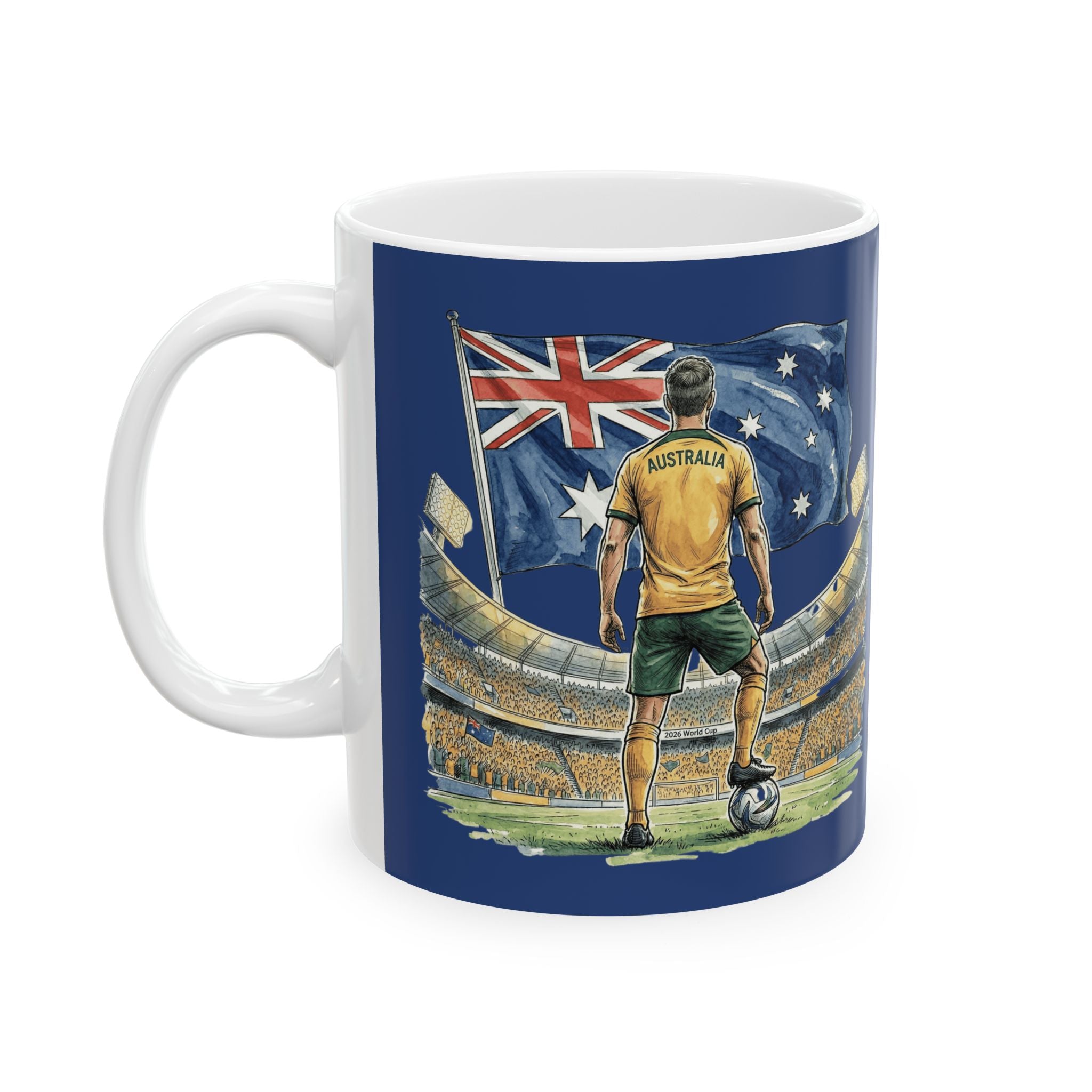 Australian Cricket Stadium Illustration Mug,  Flag & Crowd Ceramic Mug, World Cup 2026