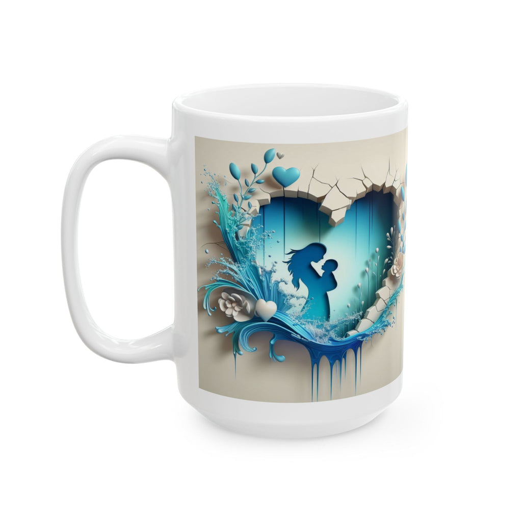 Teal Floral Heart Mug | Ceramic Coffee Cup, Mother's Day Sale