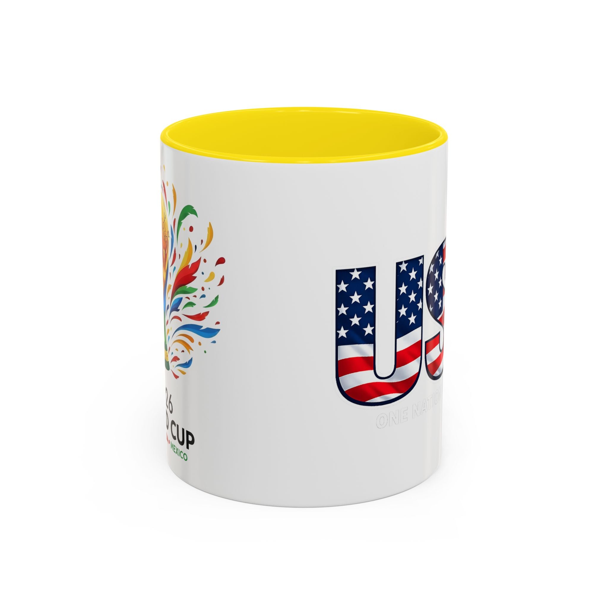 USA Flag Text Accent Coffee Mug | Patriotic American Stars Stripes Mug, Soccer World Cup 2026, Gifts for Dad