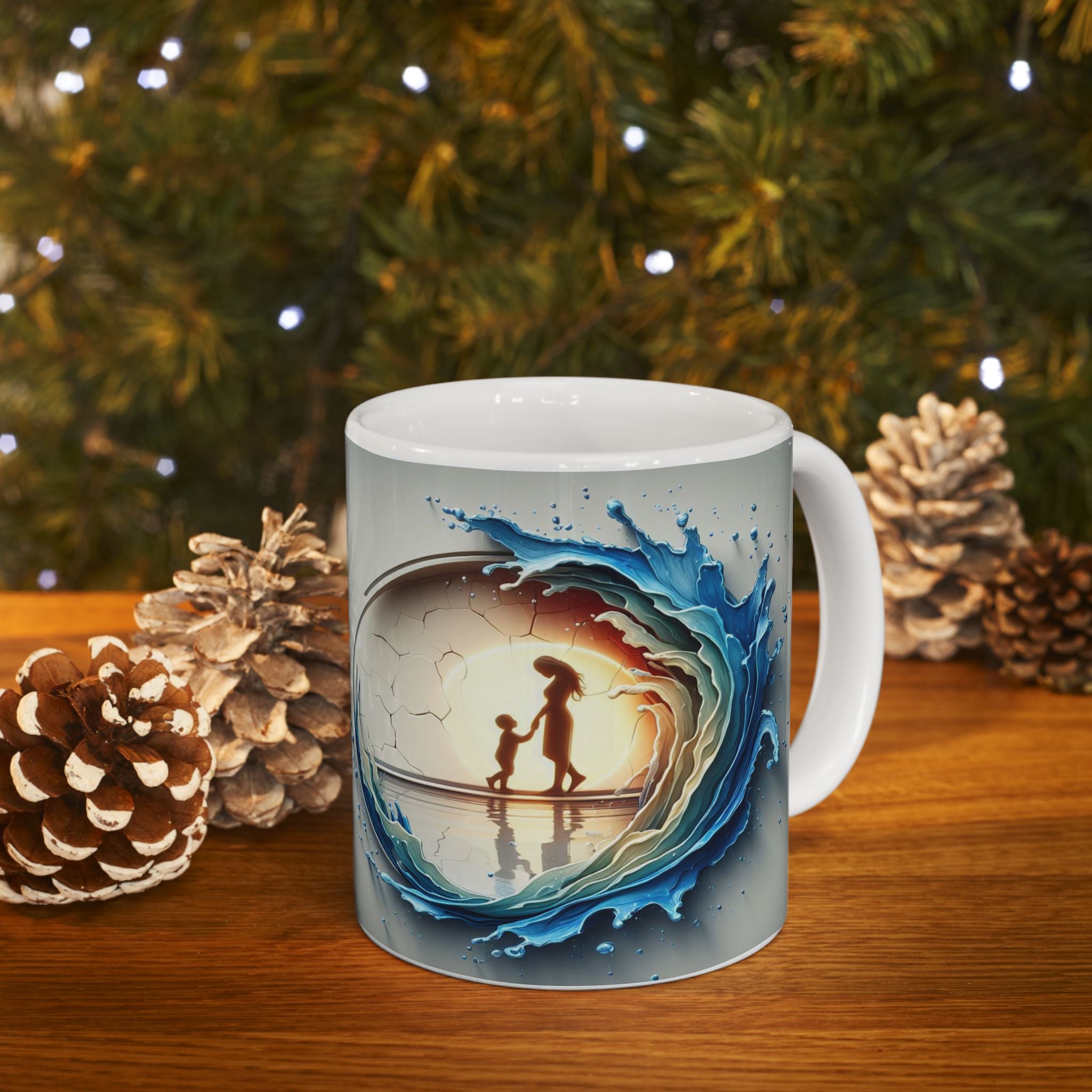 Ocean Wave Globe Illustration Mug | Ceramic Coffee Cup, Mother's Day Sale