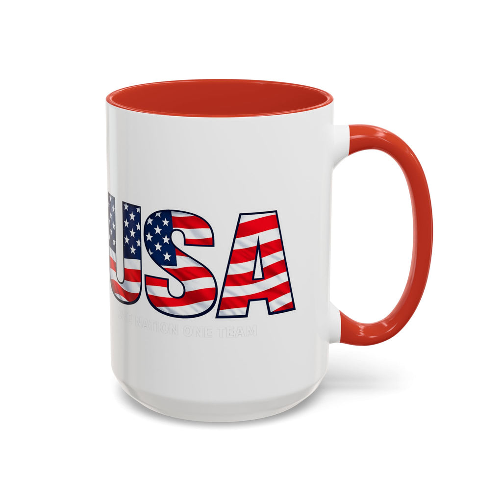 USA Flag Text Accent Coffee Mug | Patriotic American Stars Stripes Mug, Soccer World Cup 2026, Gifts for Dad
