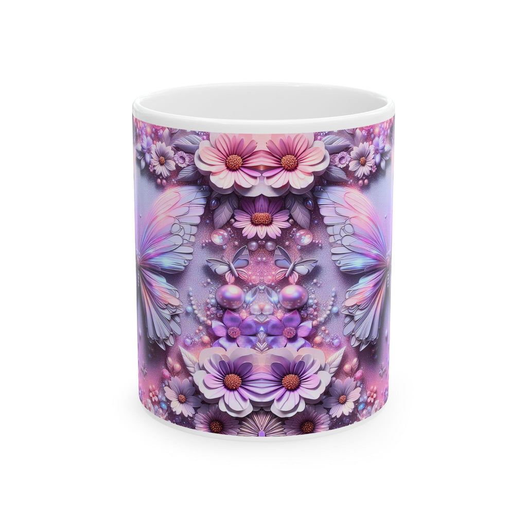 Pastel Floral Butterflies Mug | Purple Pink Flower Pattern Ceramic Mug, Mother's Day Sale