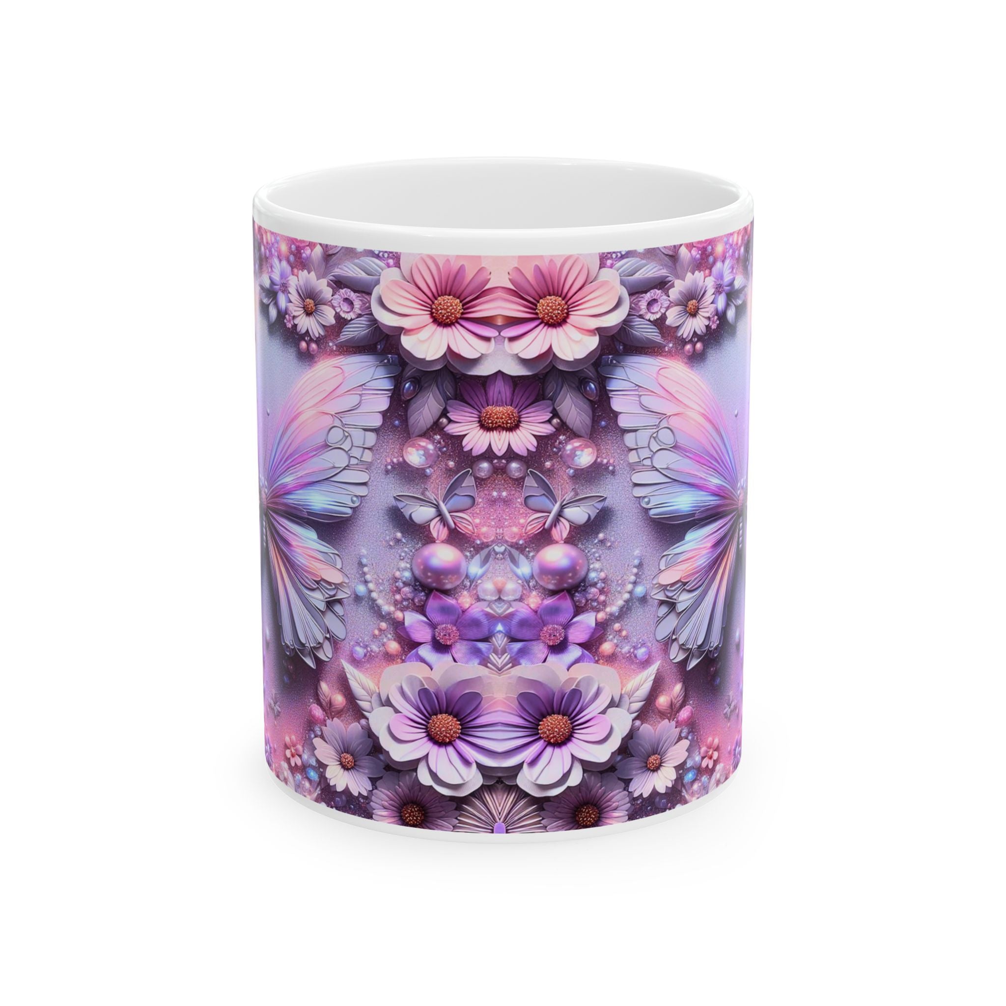 Pastel Floral Butterflies Mug | Purple Pink Flower Pattern Ceramic Mug, Mother's Day Sale