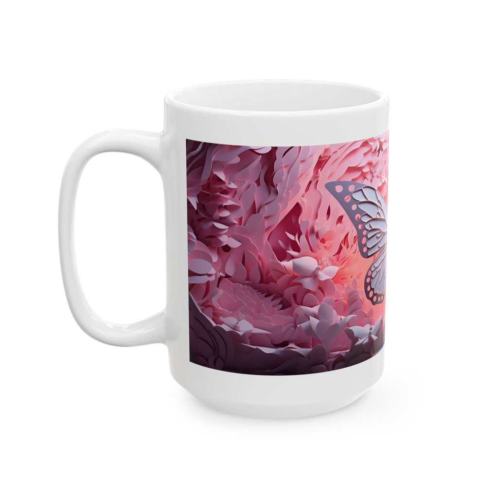 Pink Butterfly Illustration Mug | Floral Nature Ceramic Coffee Cup, Mother's Day Sale