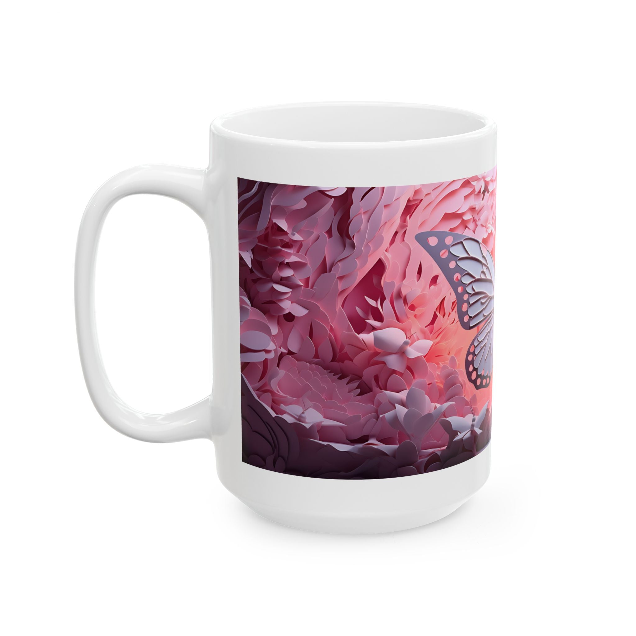 Pink Butterfly Illustration Mug | Floral Nature Ceramic Coffee Cup, Mother's Day Sale