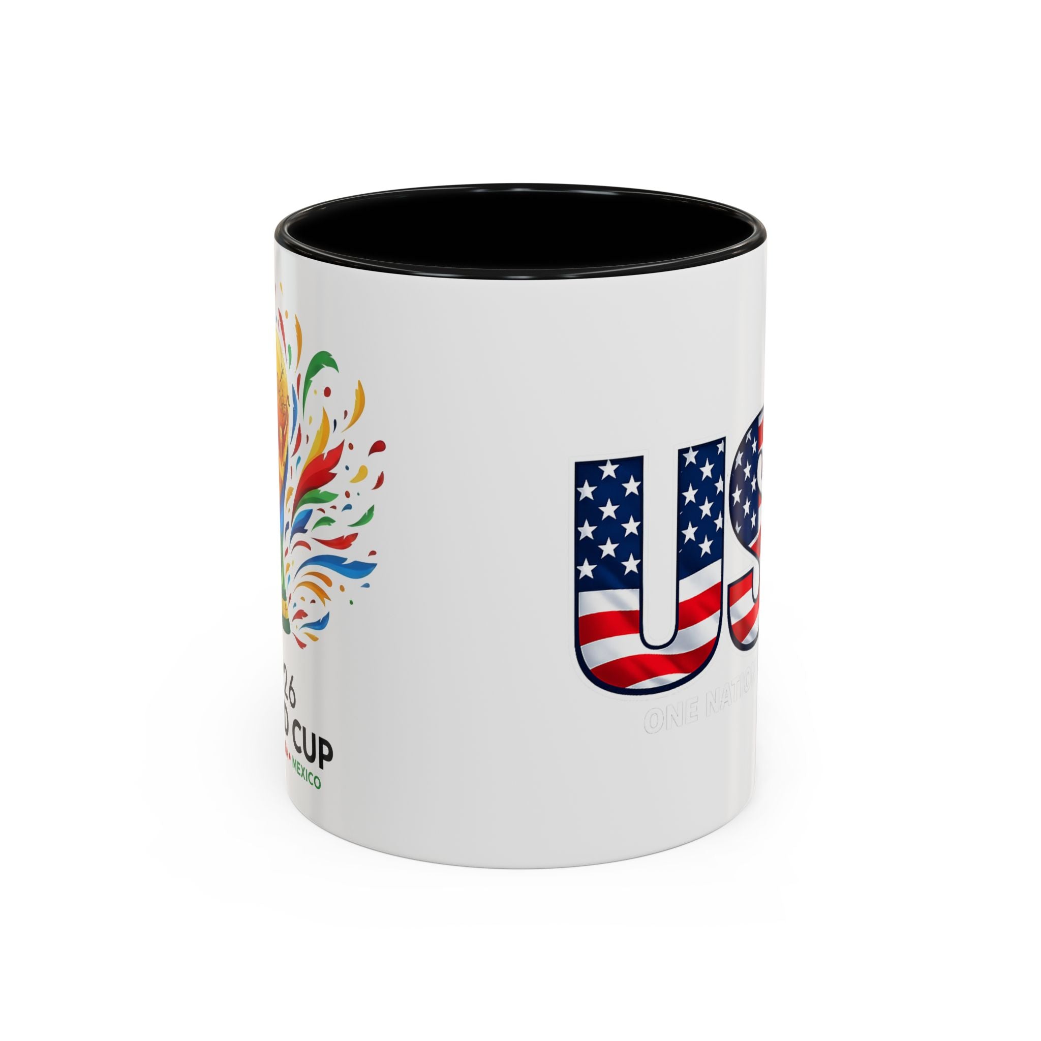 USA Flag Text Accent Coffee Mug | Patriotic American Stars Stripes Mug, Soccer World Cup 2026, Gifts for Dad