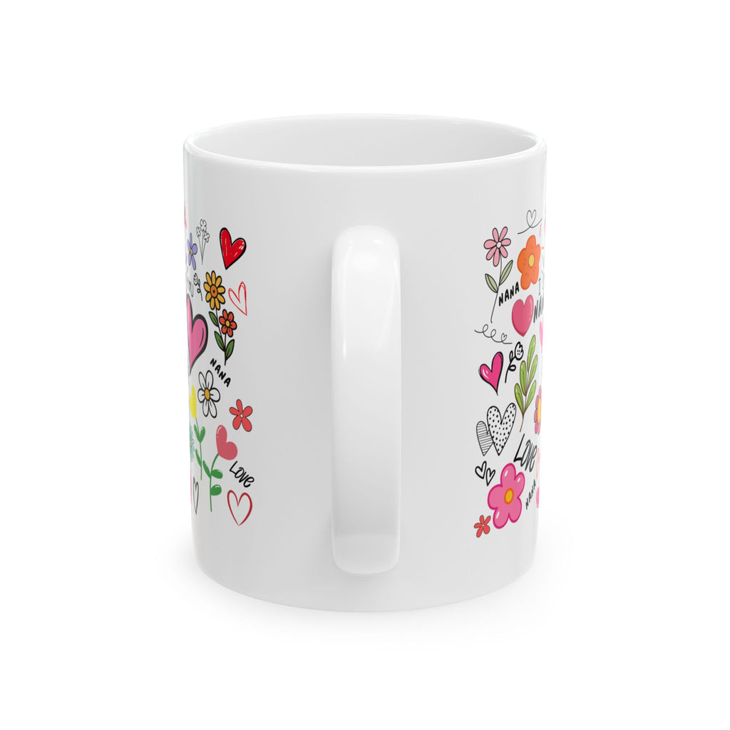 Hand-Drawn Hearts and Flowers Mug, I Love You Nana Ceramic Mug, Mother's Day Sale