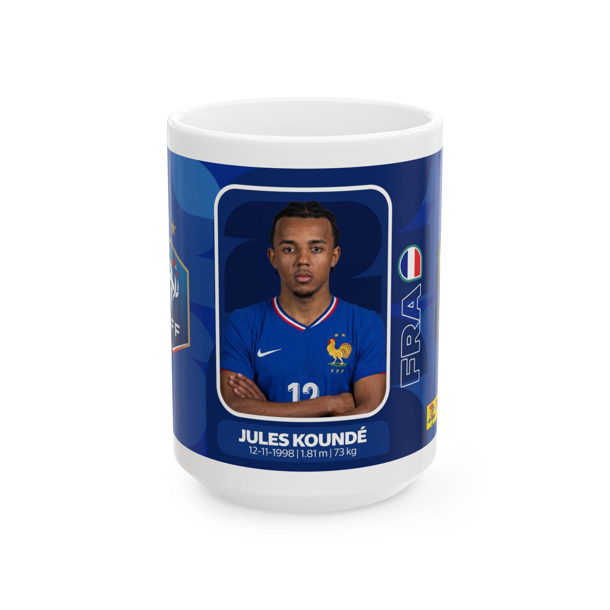France Soccer Player Jules Koundé  Mug —  Ceramic Coffee Cup (11oz/15oz), World Cup 2026 Mugs