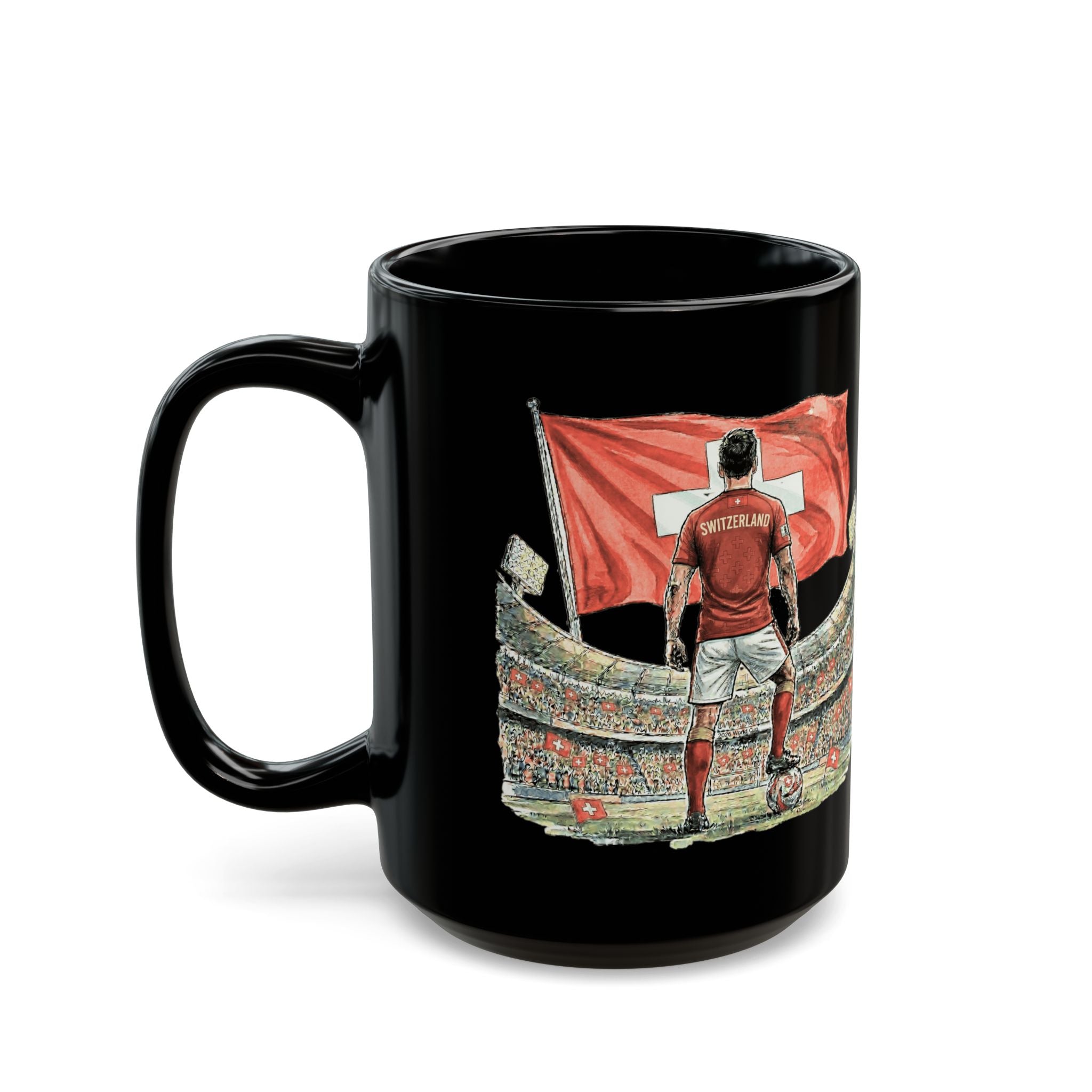 Switzerland World Cup 2026 Mug | Black Ceramic Coffee Cup, Switzerland Flag