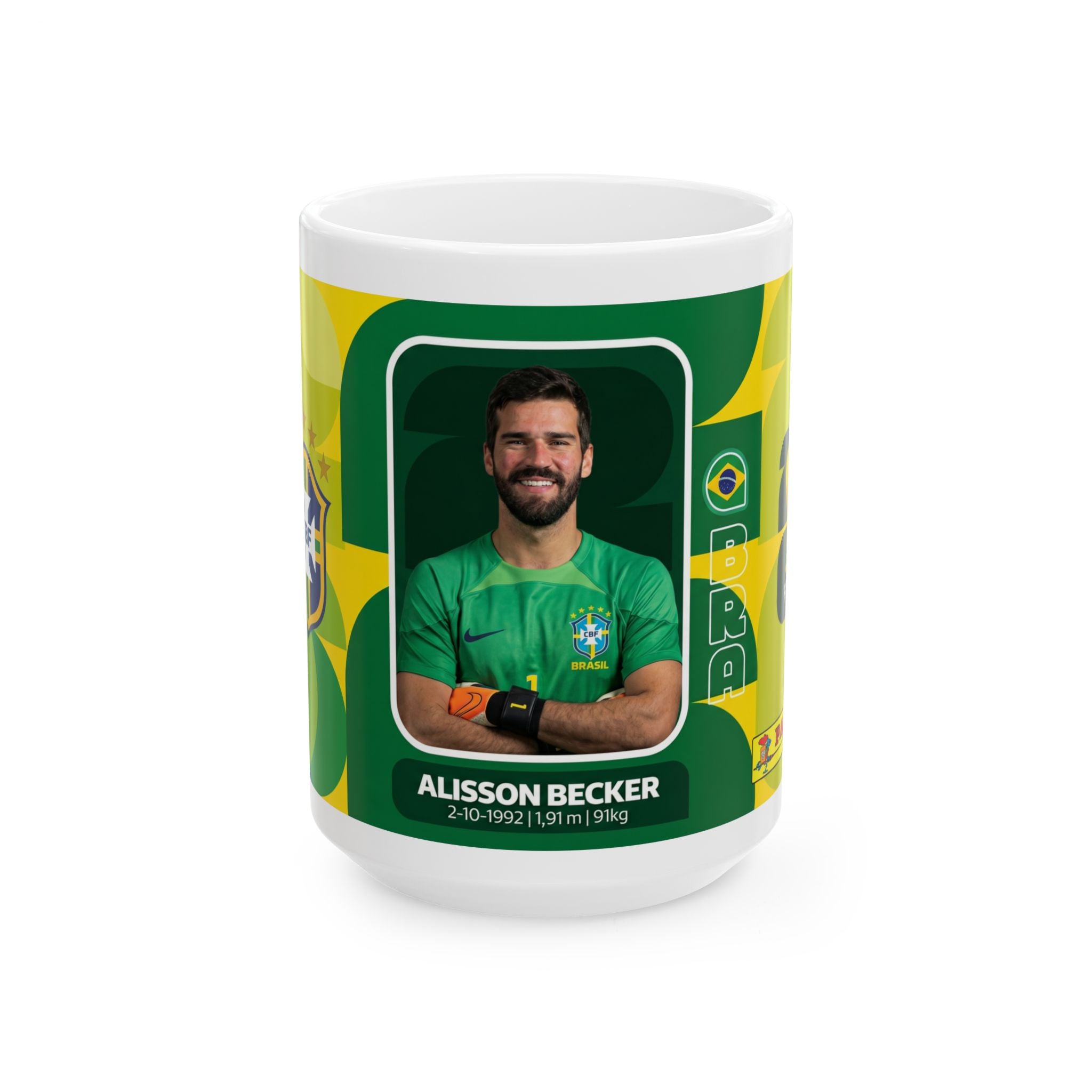 Brazil Soccer Player Alisson Becker Ceramic Mug – Coffee Cup 11oz/15oz, World Cup 2026 Mugs