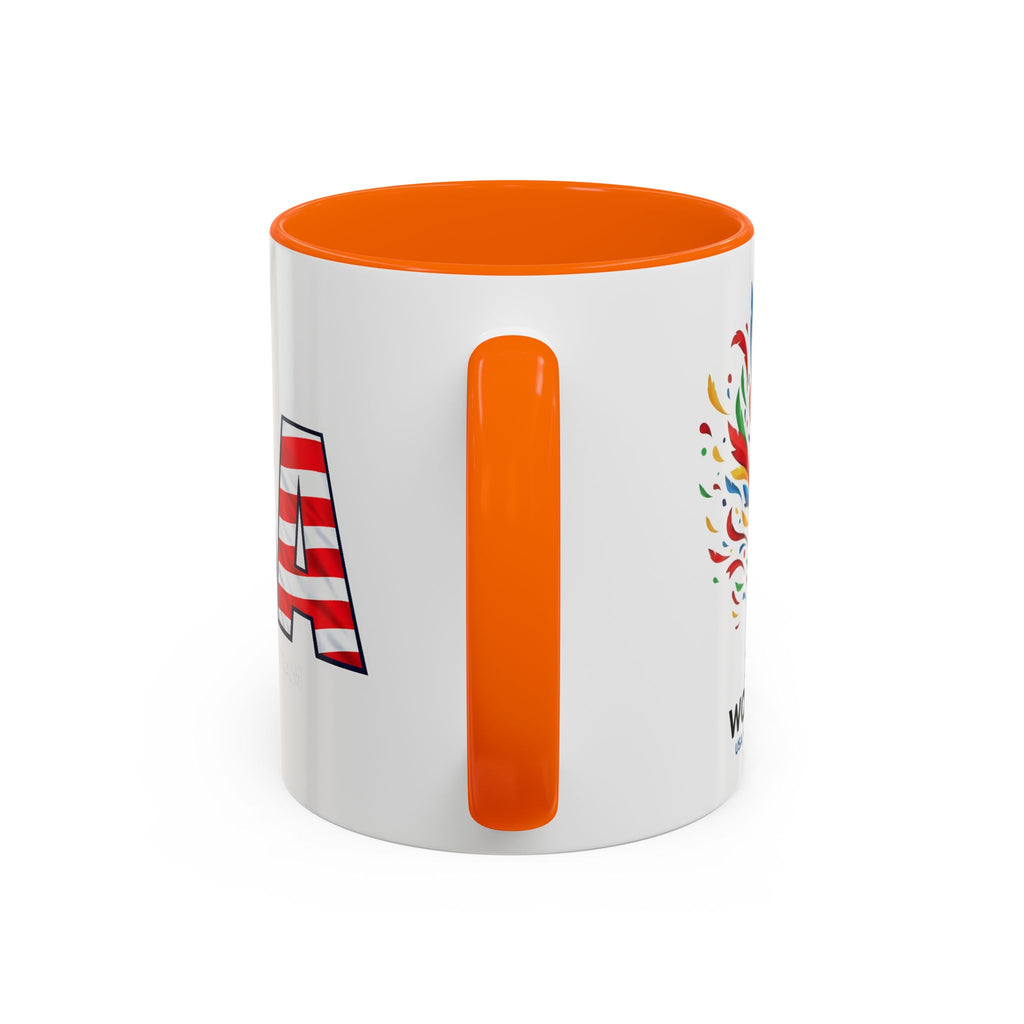 USA Flag Text Accent Coffee Mug | Patriotic American Stars Stripes Mug, Soccer World Cup 2026, Gifts for Dad