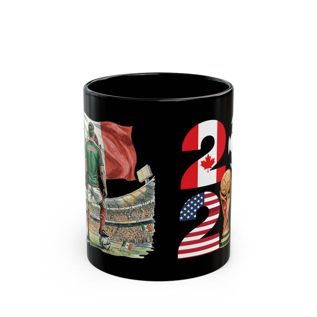 Mexico World Cup 2026 Black Mug | Canada USA Mexico Flags, Black Ceramic Coffee Cup