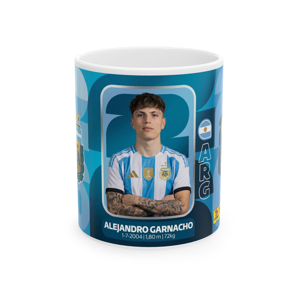 Argentina Soccer Player Alejandro Garnacho Ceramic Mug — Coffee Cup (11oz/15oz), World Cup 2026 Mugs