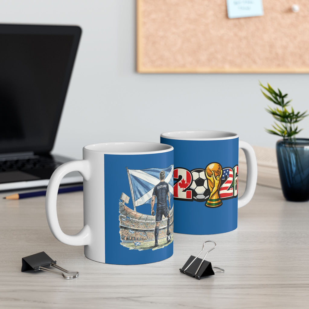 Scotland World Cup 2026 Mug, Blue Ceramic Cup, Scotland Flag, Soccer Fan Gift