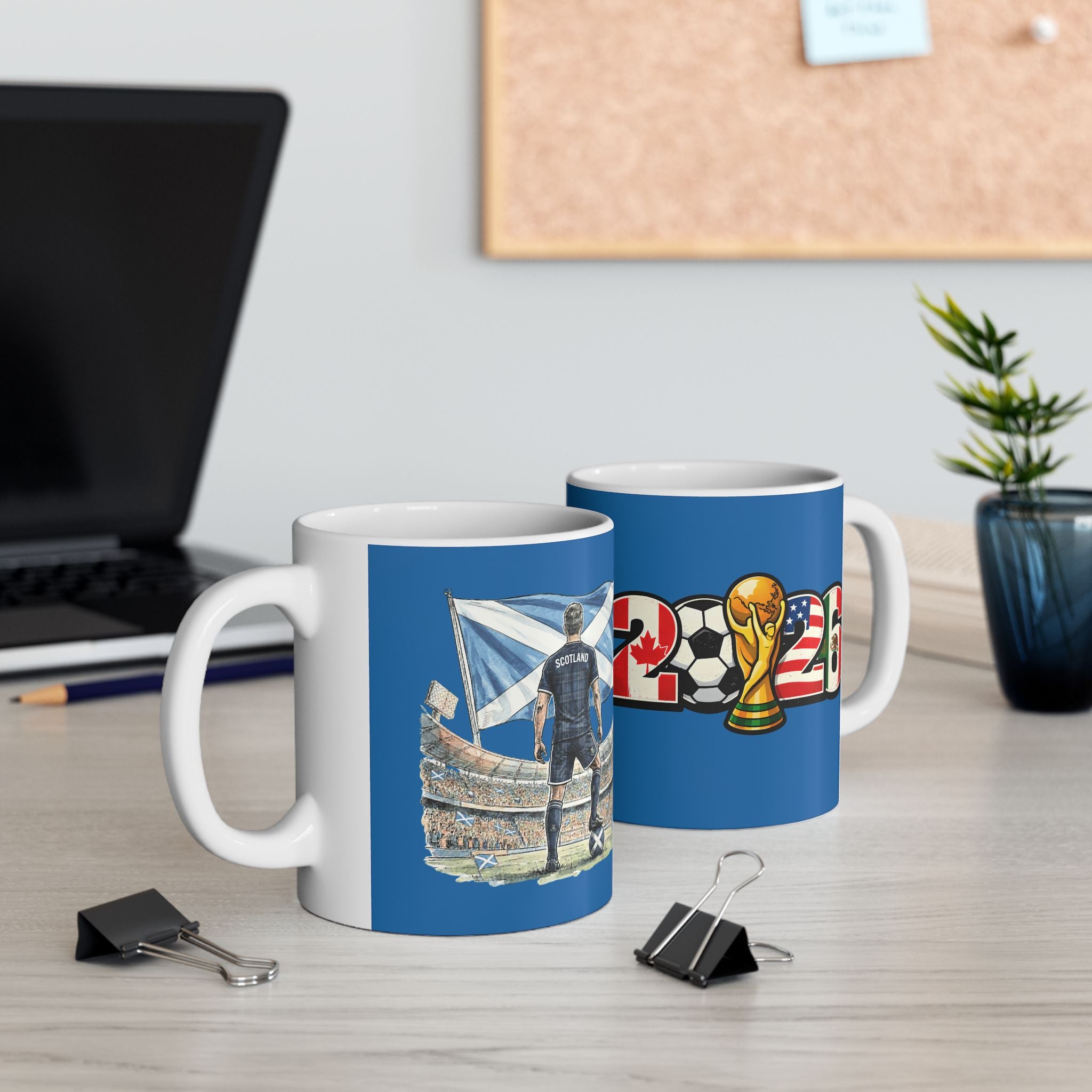 Scotland World Cup 2026 Mug, Blue Ceramic Cup, Scotland Flag, Soccer Fan Gift