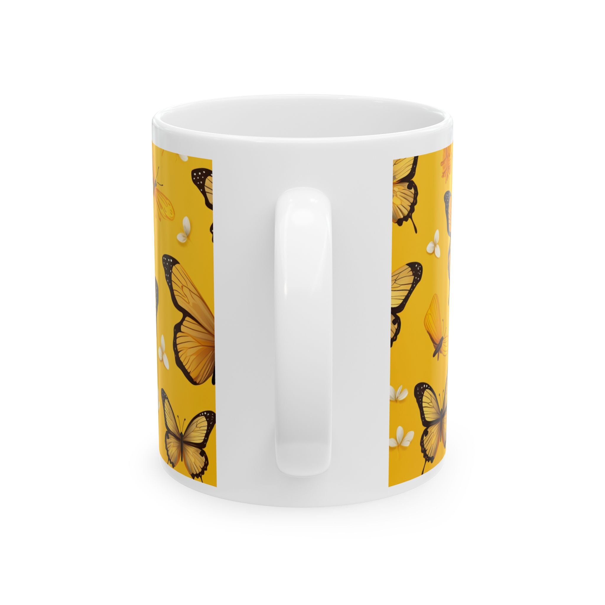 Yellow Butterfly Pattern Mug | Monarch Butterfly Ceramic Coffee Cup, Mother's Day Sale