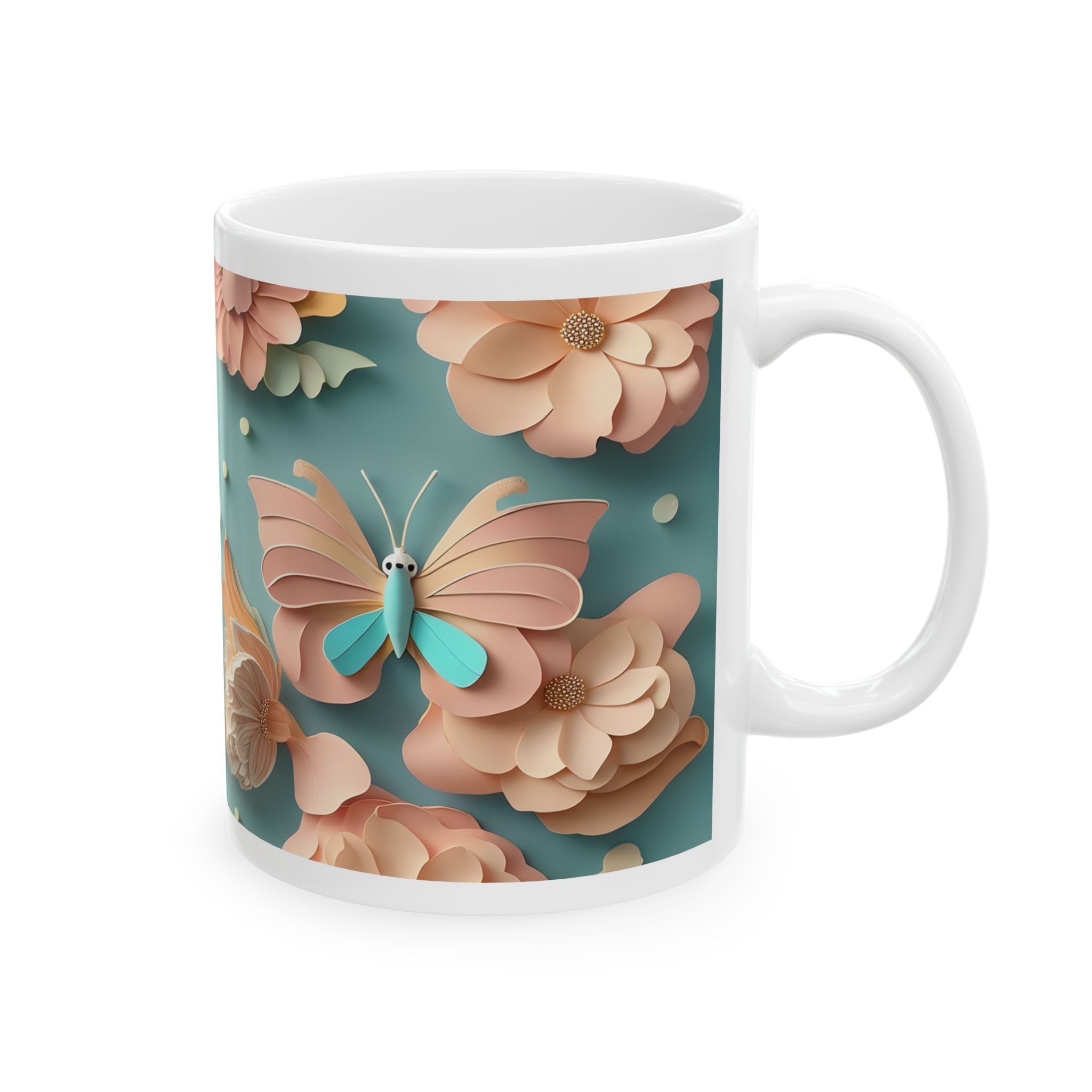 Peach Teal Floral Pattern Mug | Ceramic Coffee Cup, Mother's Day Sale