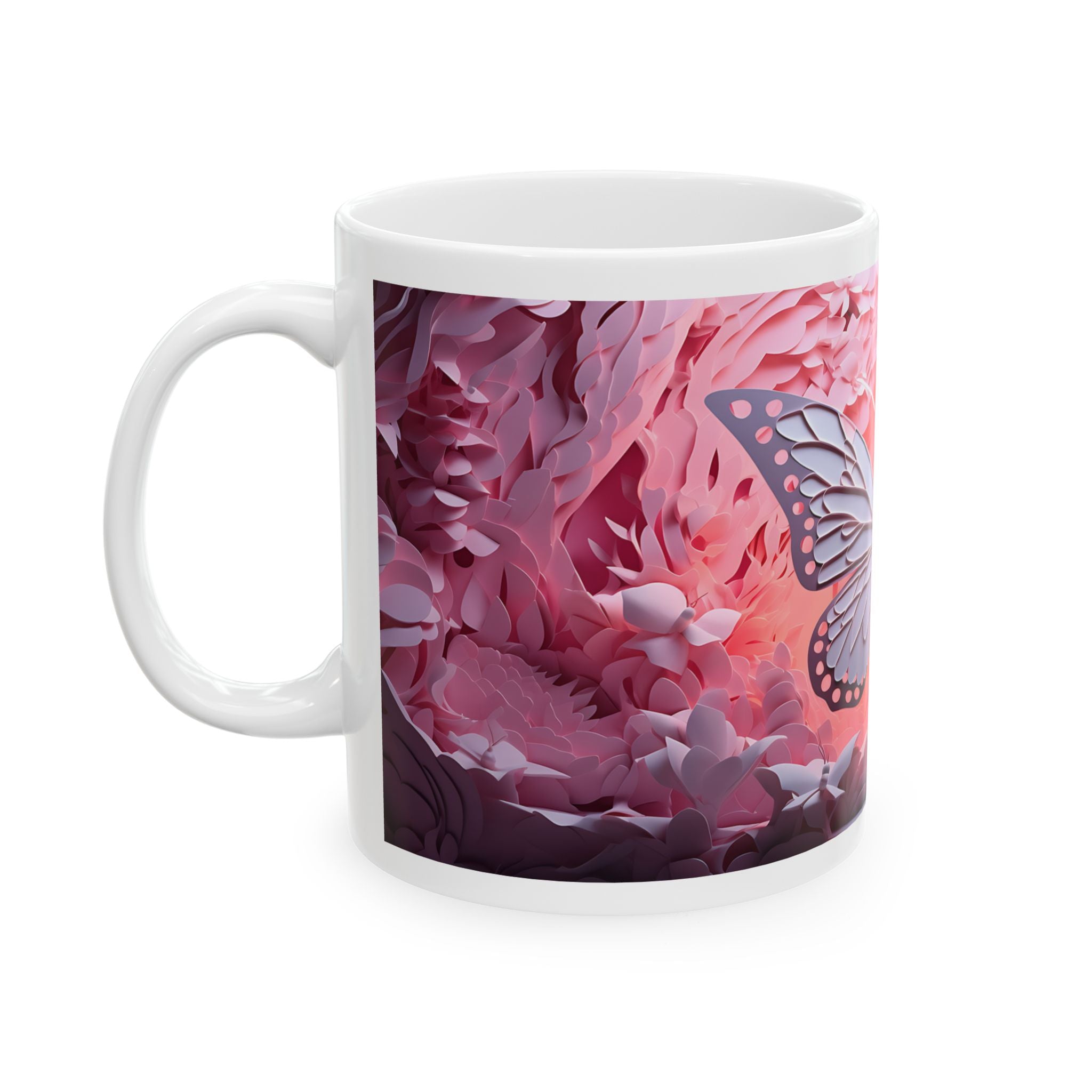Pink Butterfly Illustration Mug | Floral Nature Ceramic Coffee Cup, Mother's Day Sale