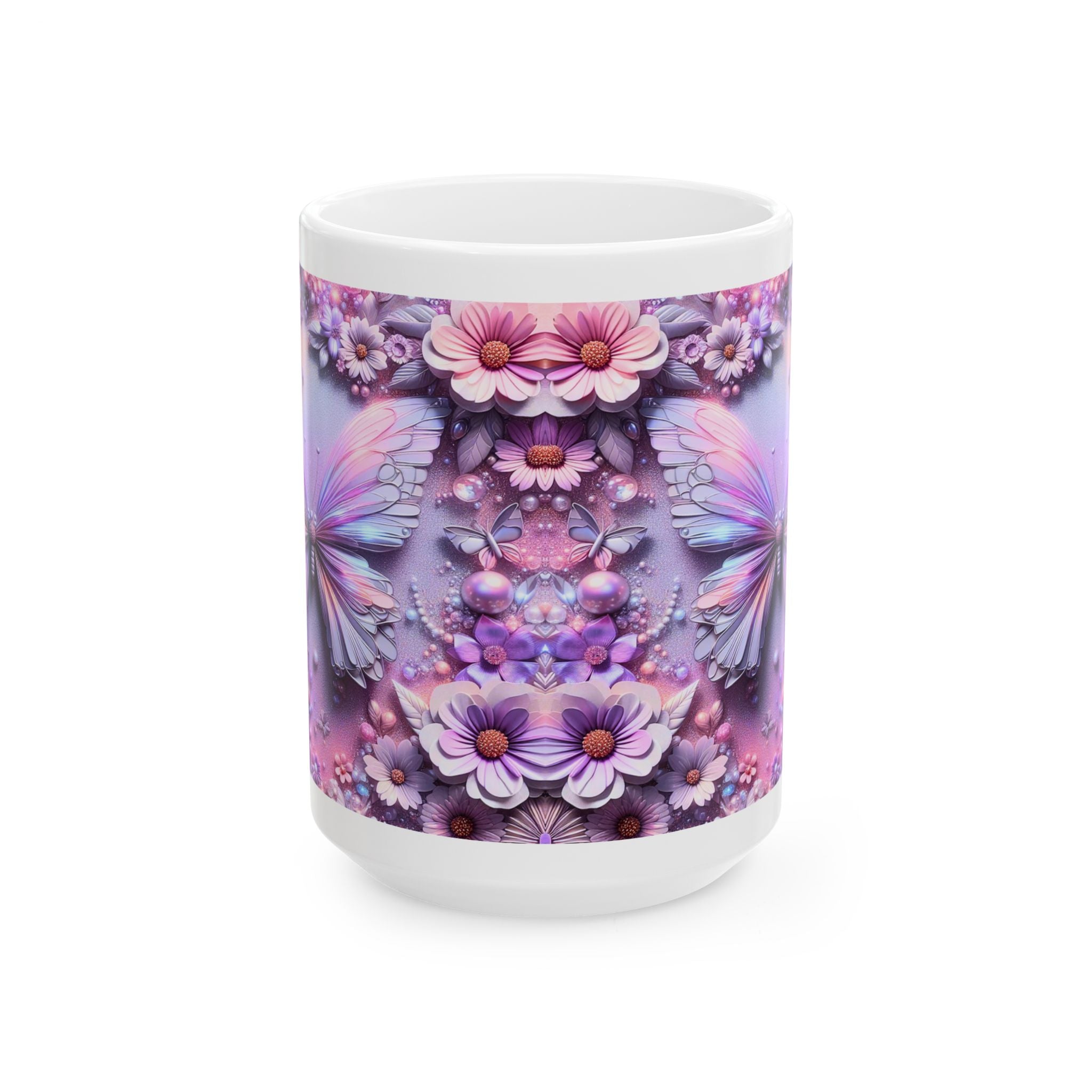 Pastel Floral Butterflies Mug | Purple Pink Flower Pattern Ceramic Mug, Mother's Day Sale
