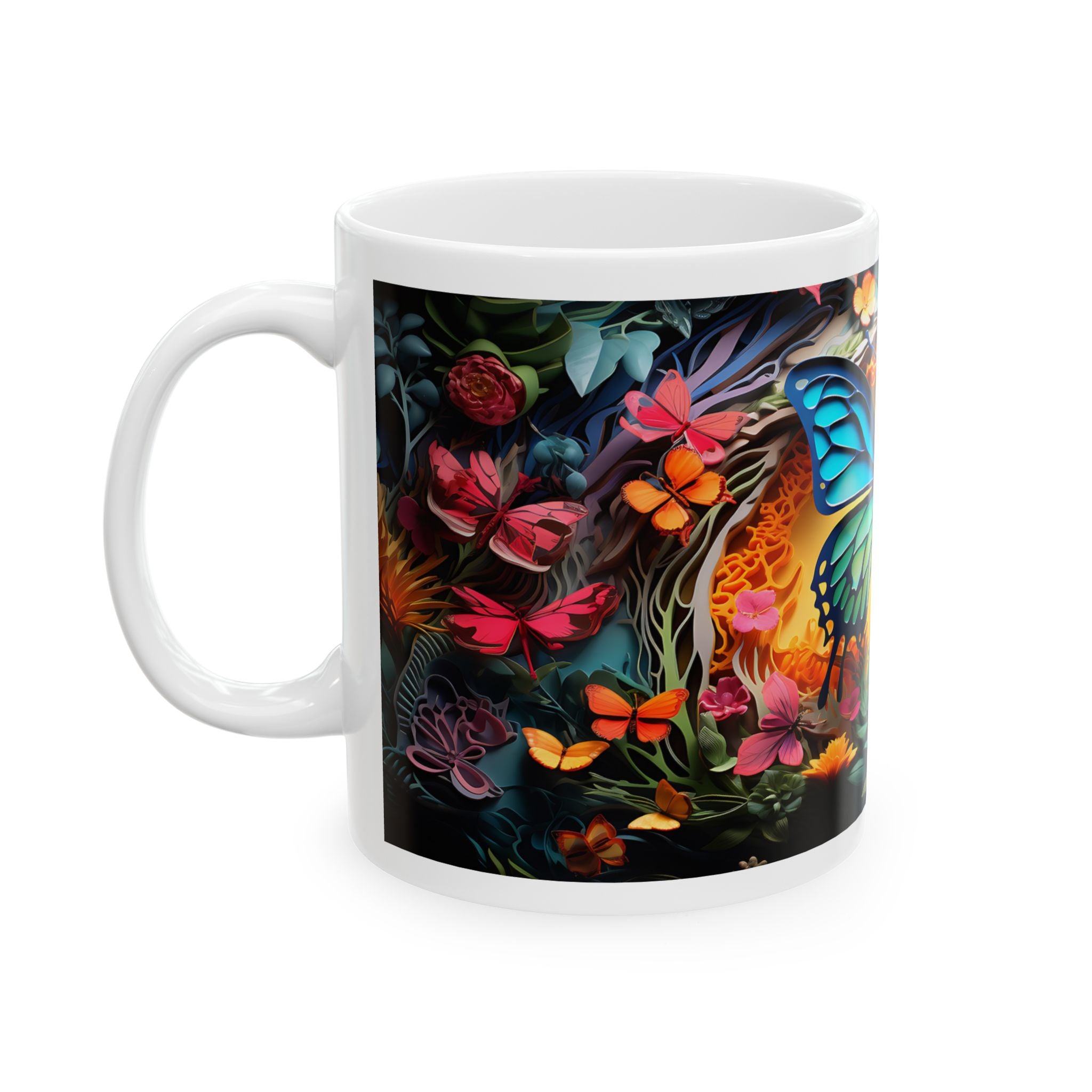 Blue Butterfly Floral Mug | Colorful Nature Ceramic Coffee Cup, Mother's Day Sale