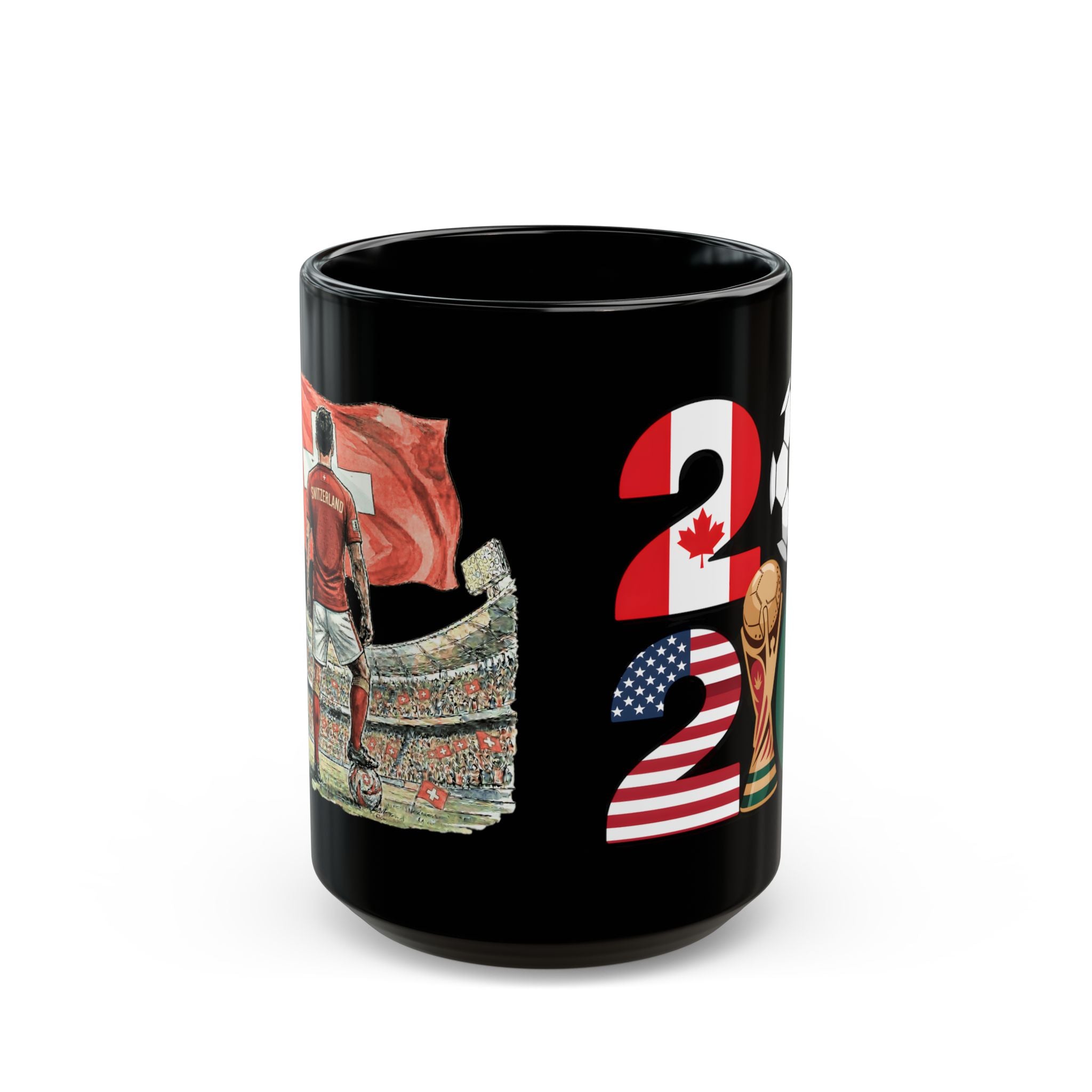 Switzerland World Cup 2026 Mug | Black Ceramic Coffee Cup, Switzerland Flag