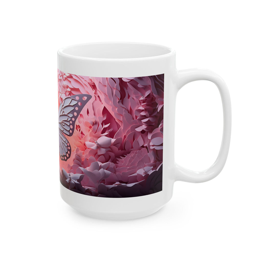Pink Butterfly Illustration Mug | Floral Nature Ceramic Coffee Cup, Mother's Day Sale