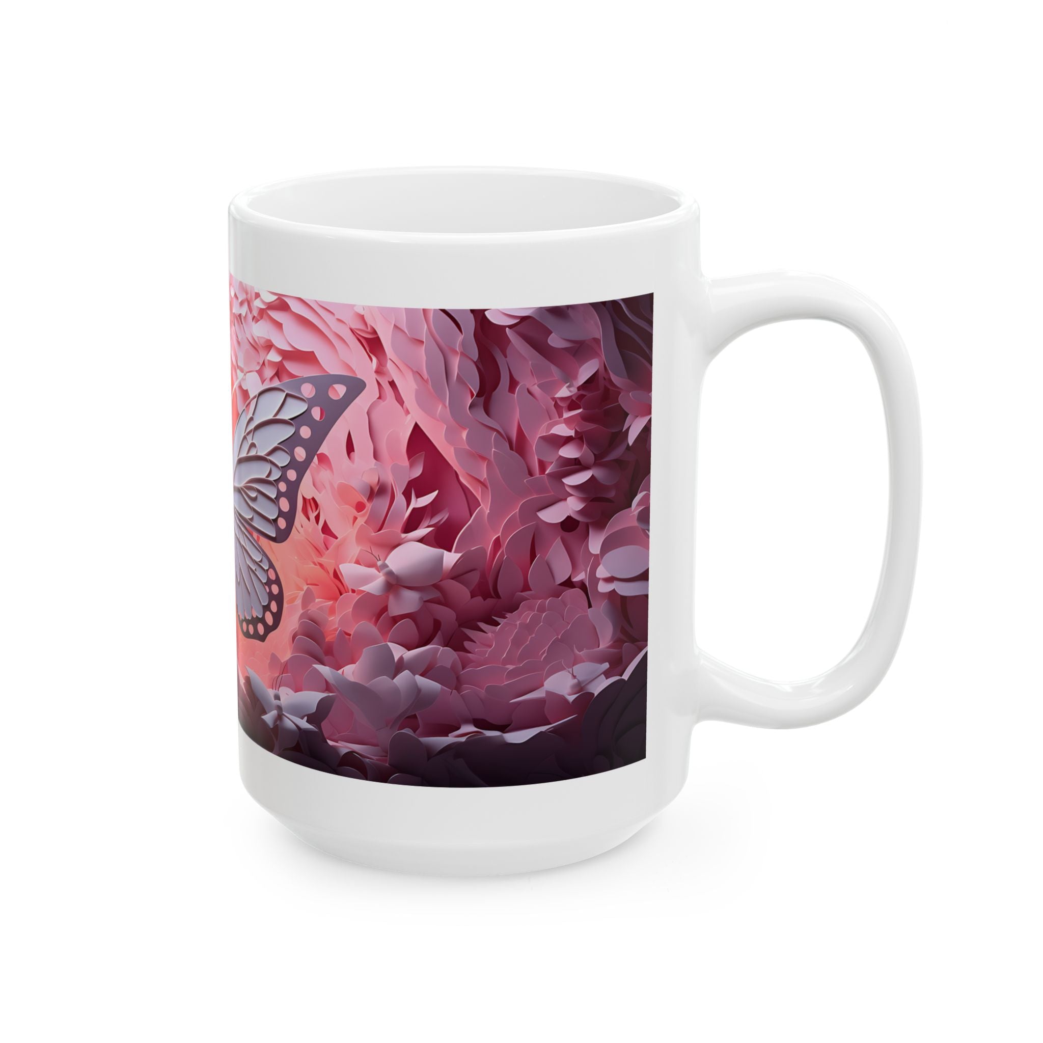 Pink Butterfly Illustration Mug | Floral Nature Ceramic Coffee Cup, Mother's Day Sale