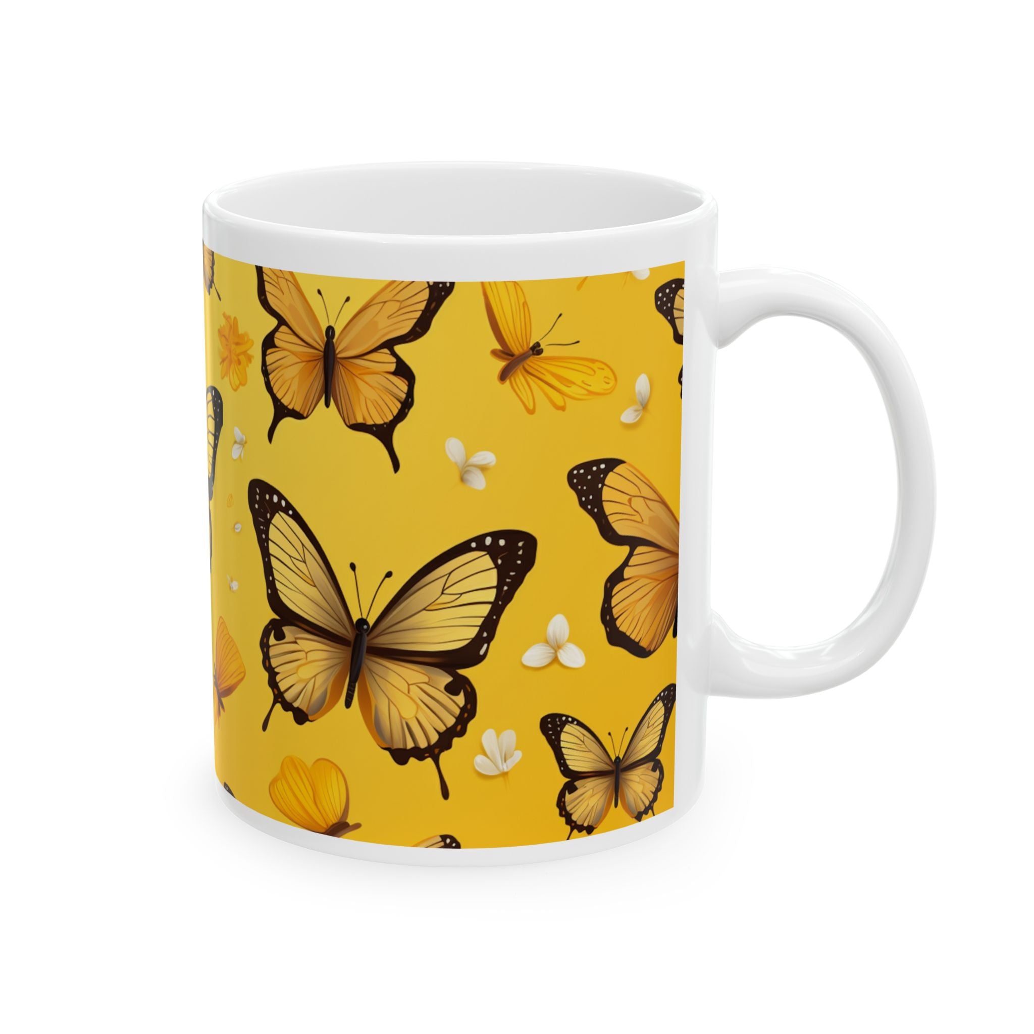 Yellow Butterfly Pattern Mug | Monarch Butterfly Ceramic Coffee Cup, Mother's Day Sale