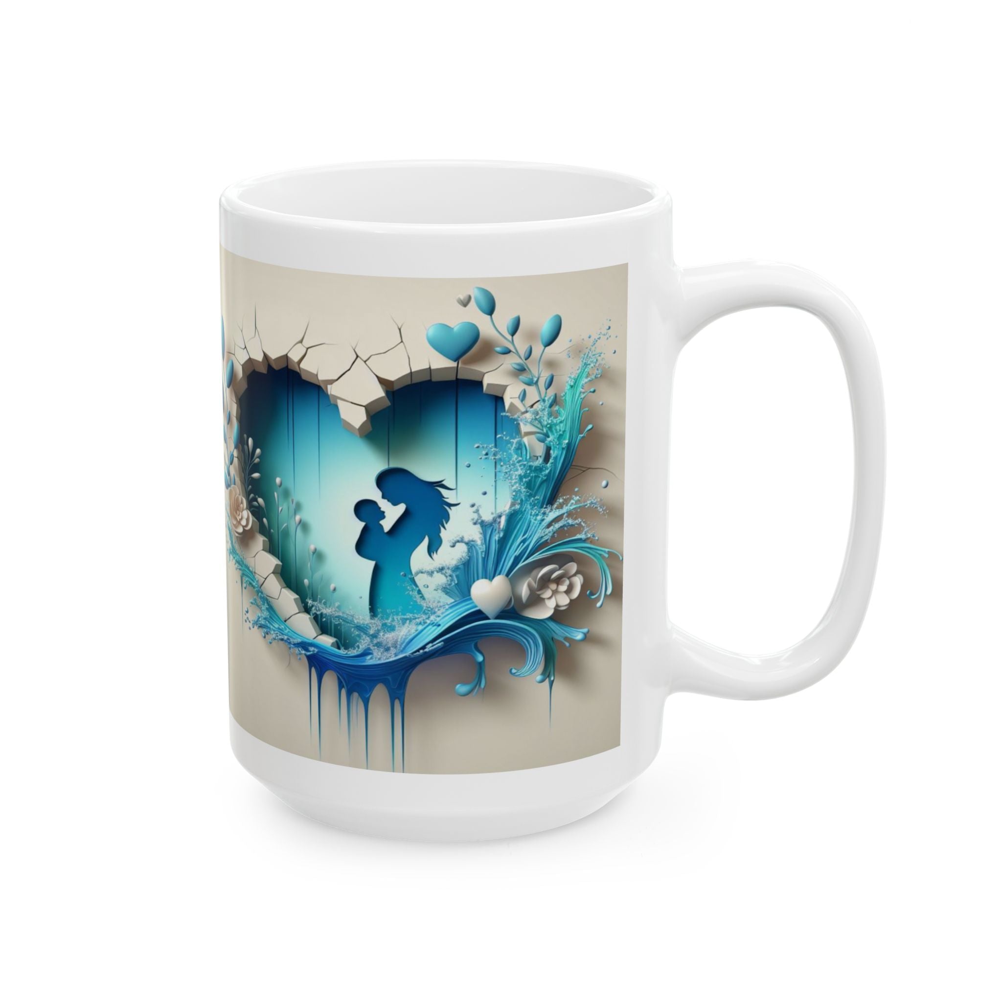 Teal Floral Heart Mug | Ceramic Coffee Cup, Mother's Day Sale