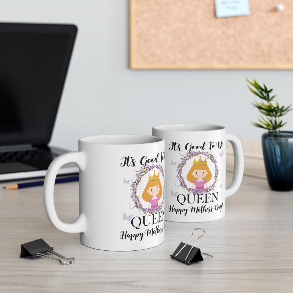 Queen Illustration Mug, Mother's Day Floral Crown, Ceramic Mug, Gift For Mom