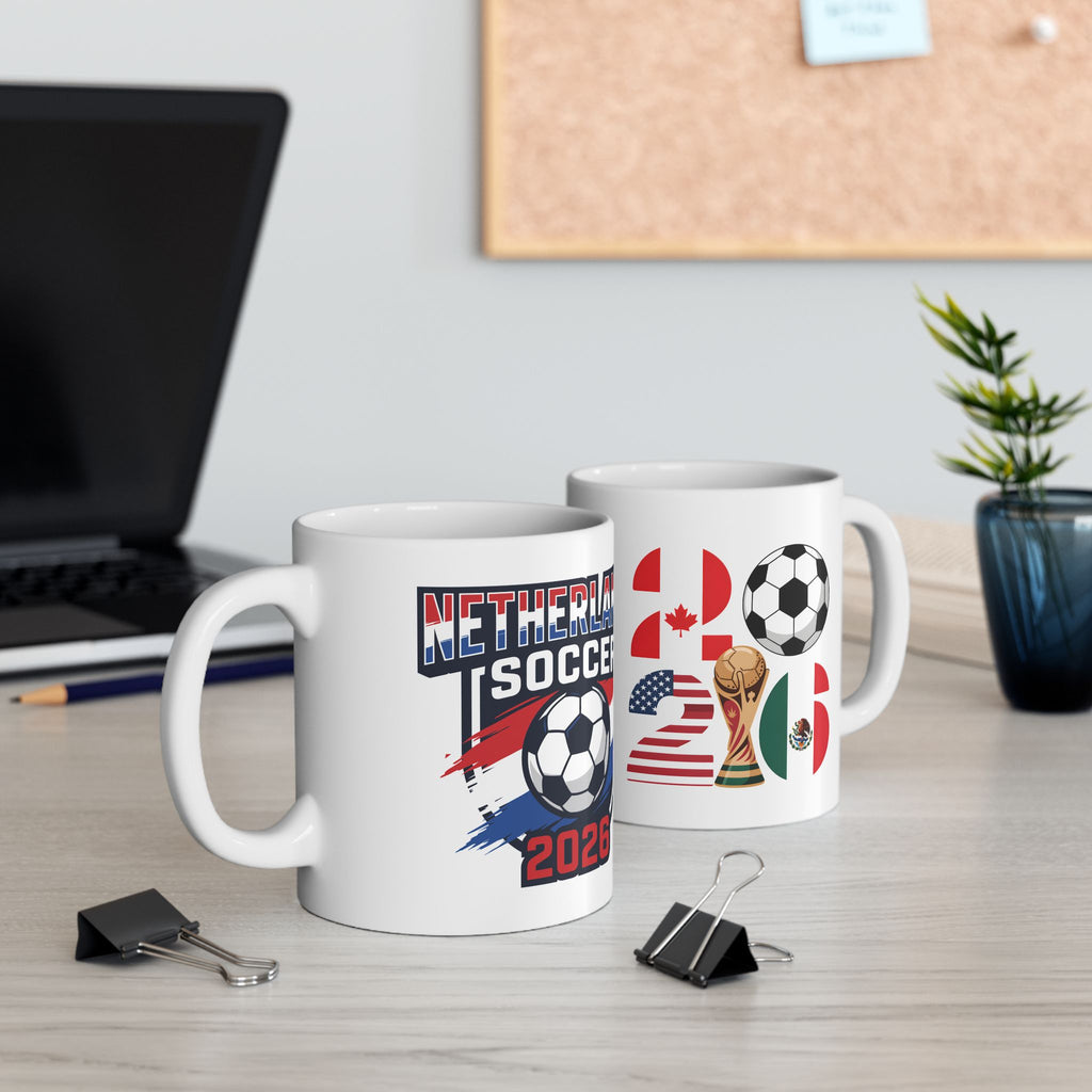 Netherlands Soccer 2026 Mug | Soccer Ball Flag Design, World Cup 2026 Coffee Mugs
