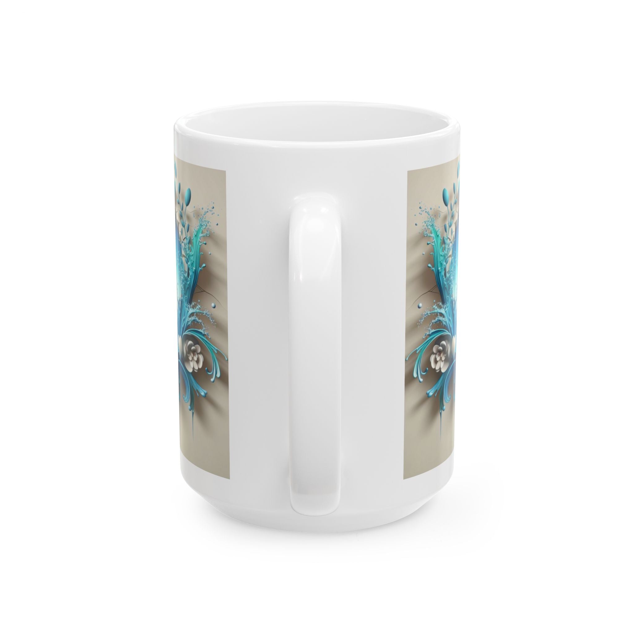Teal Floral Heart Mug | Ceramic Coffee Cup, Mother's Day Sale