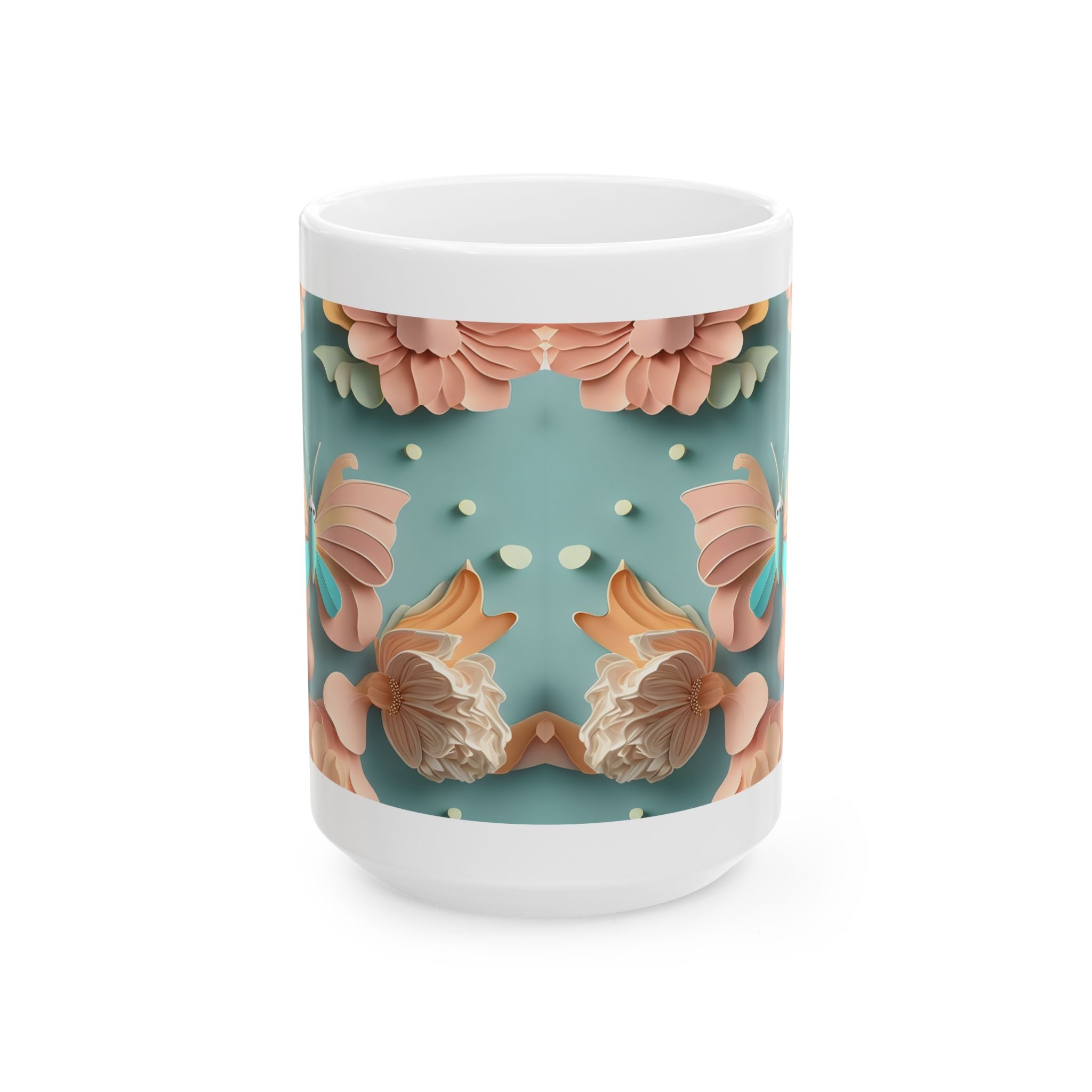 Peach Teal Floral Pattern Mug | Ceramic Coffee Cup, Mother's Day Sale