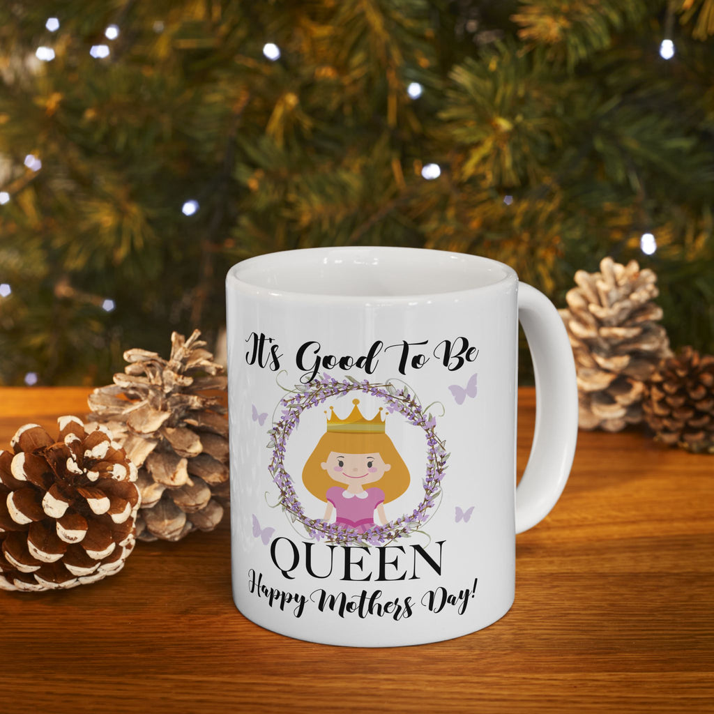 Queen Illustration Mug, Mother's Day Floral Crown, Ceramic Mug, Gift For Mom