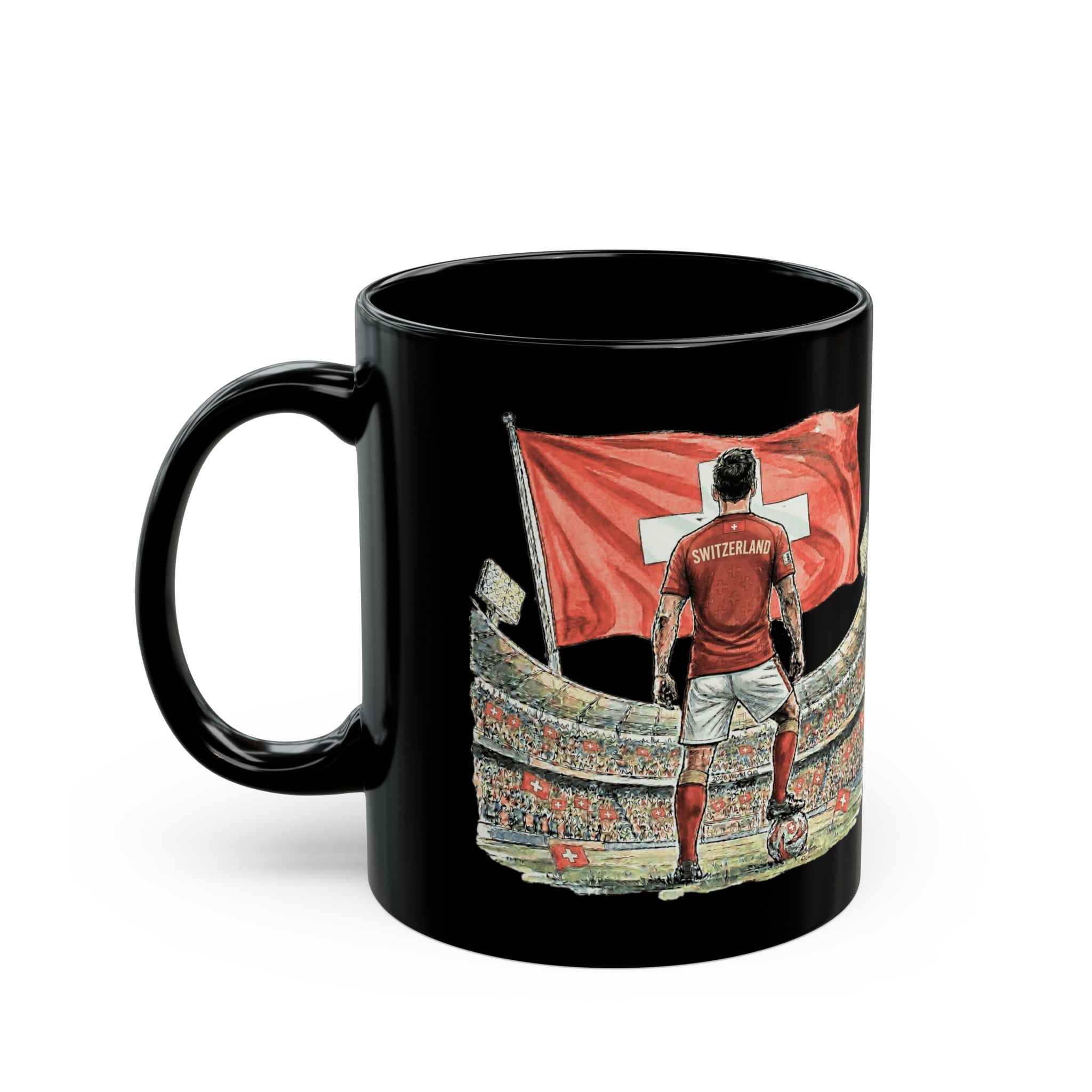 Switzerland World Cup 2026 Mug | Black Ceramic Coffee Cup, Switzerland Flag