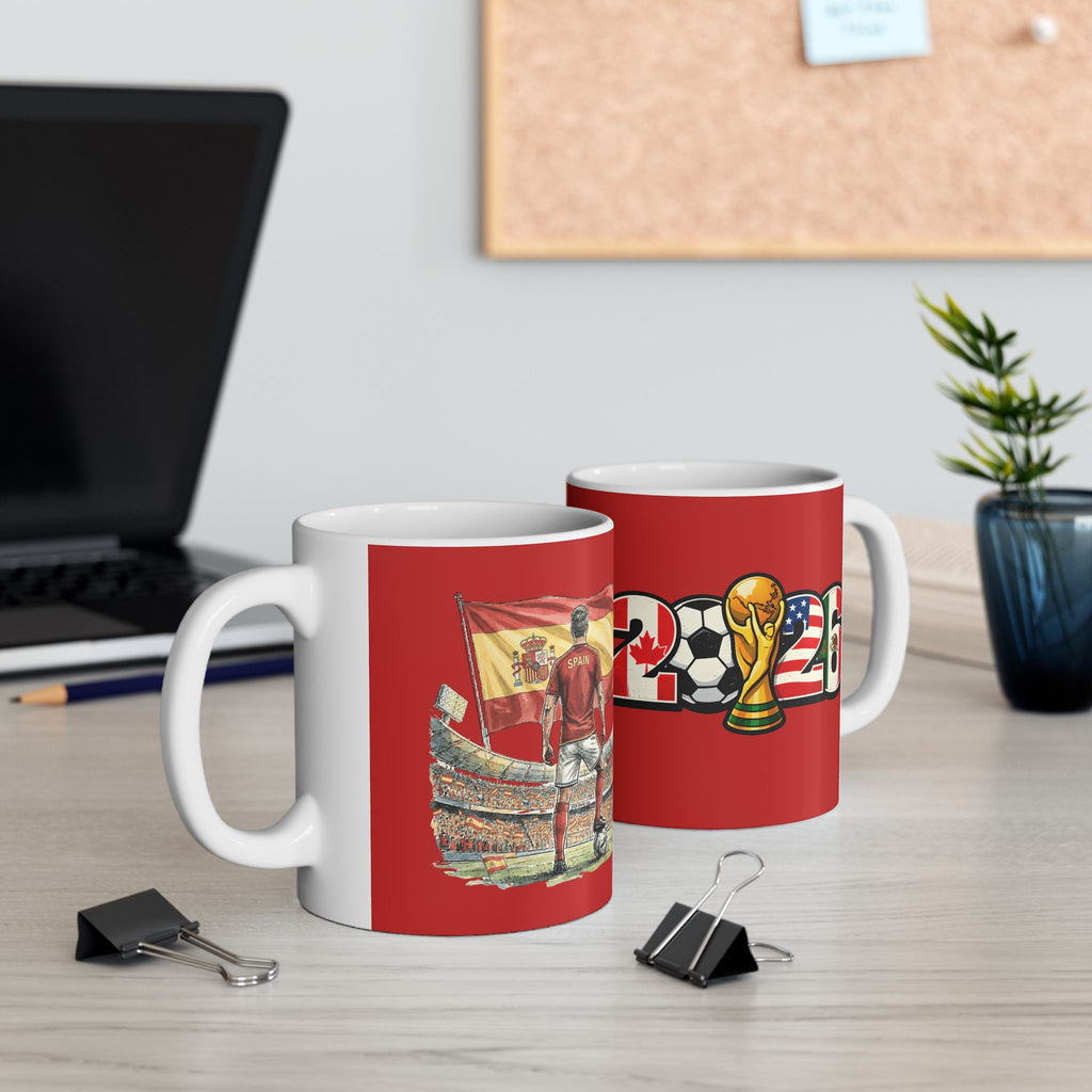 Spain World Cup 2026 Mug, Red Ceramic Coffee Cup, Spain Flag, Soccer Fan Gift
