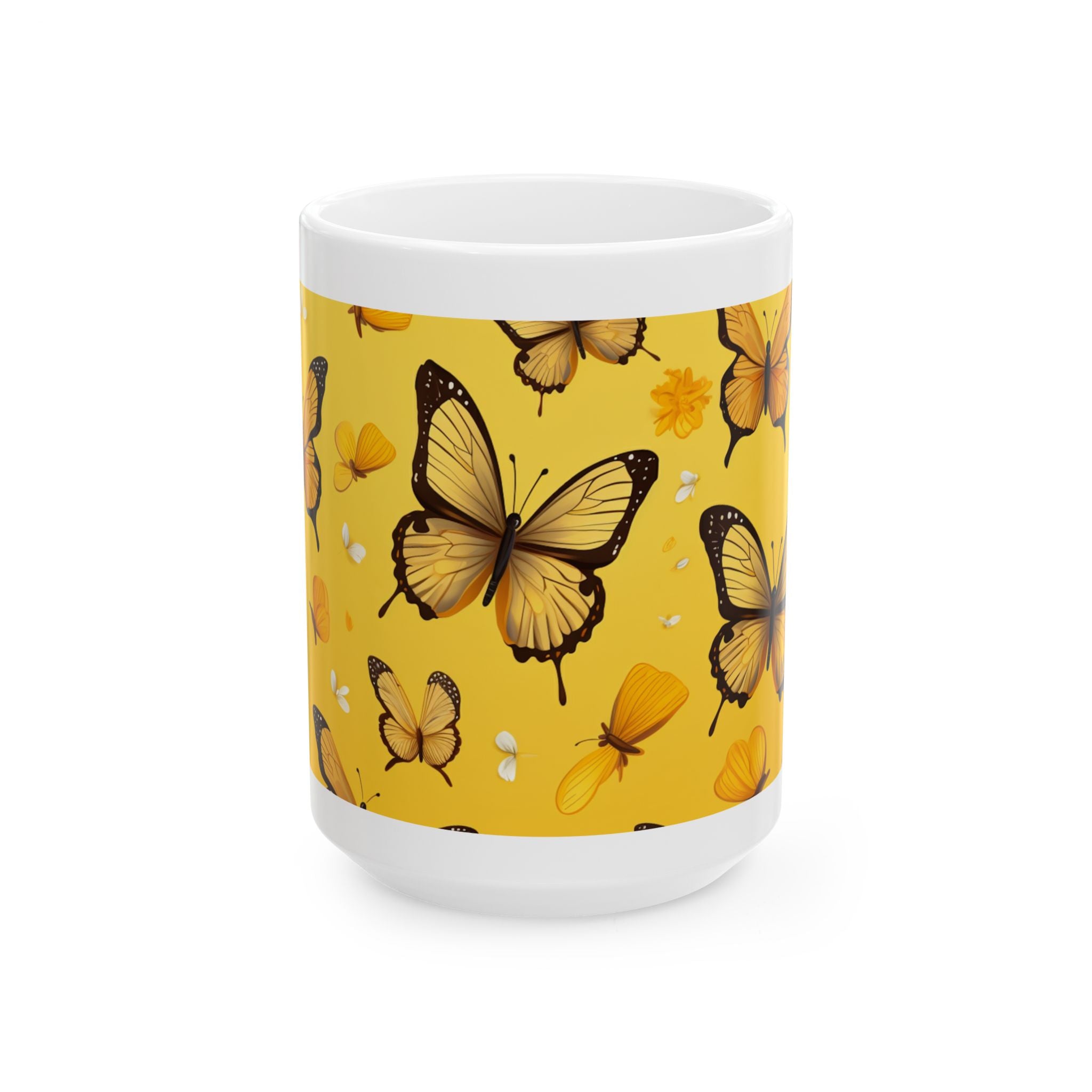 Yellow Butterfly Pattern Mug | Monarch Butterfly Ceramic Coffee Cup, Mother's Day Sale